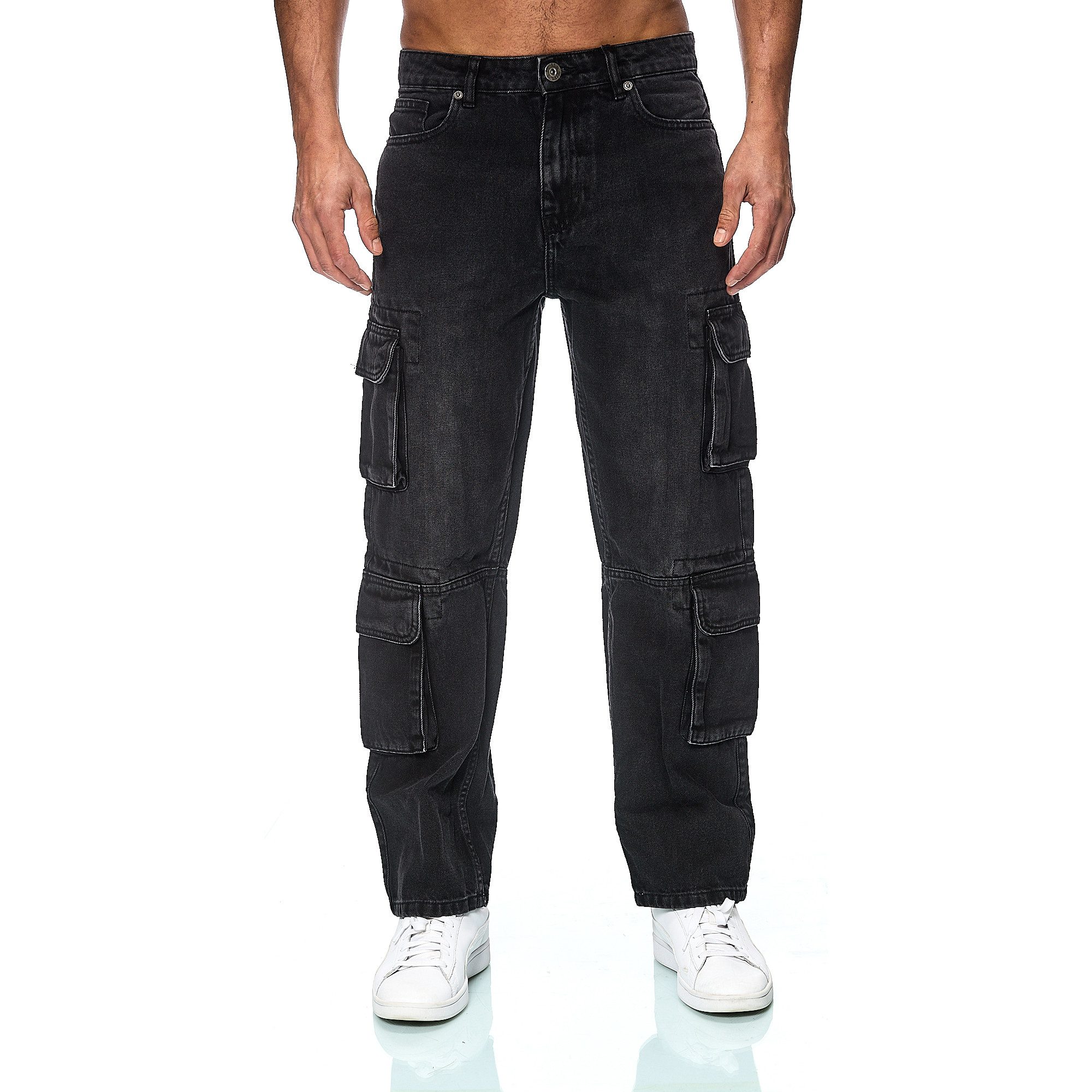 iKENNAS Cargojeans Herren Jeans Cargohose Baggy Hose (7006-3) Anthrazit W28 günstig online kaufen