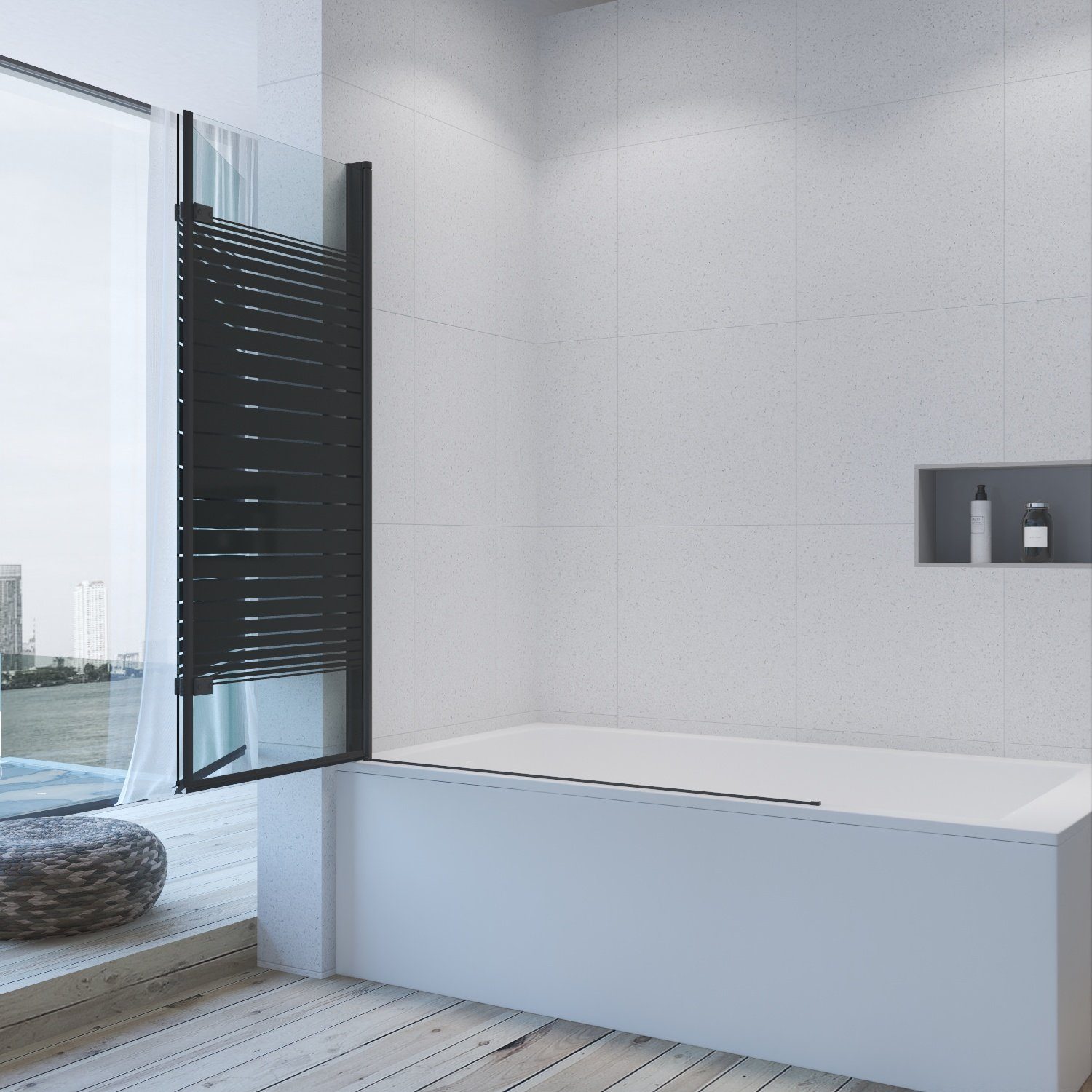 AQUABATOS Badewannenaufsatz Badewannenaufsatz eck schwarz 1 teilig 2 teilig 3 teilig