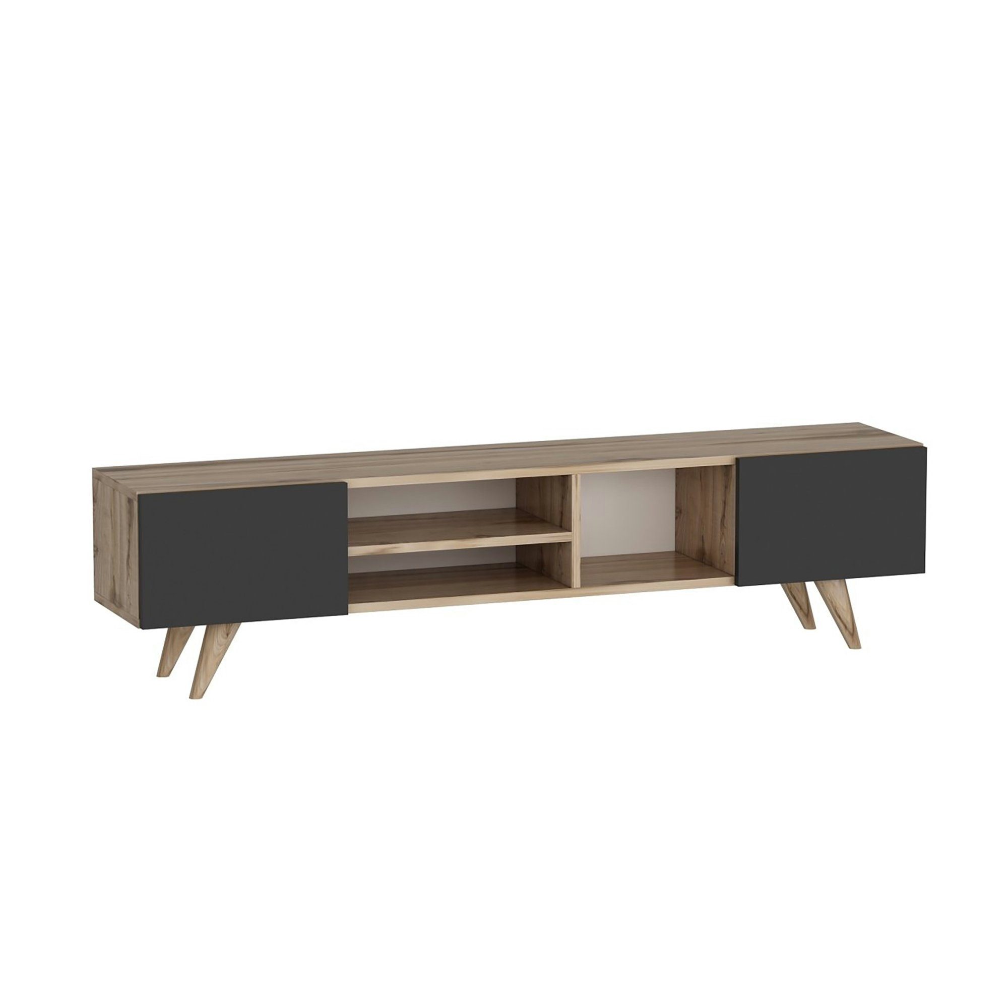 en.casa TV-Schrank »Assens« TV Bank 40x160x31cm mit 2 Klapptüren Eiche / Schwarz