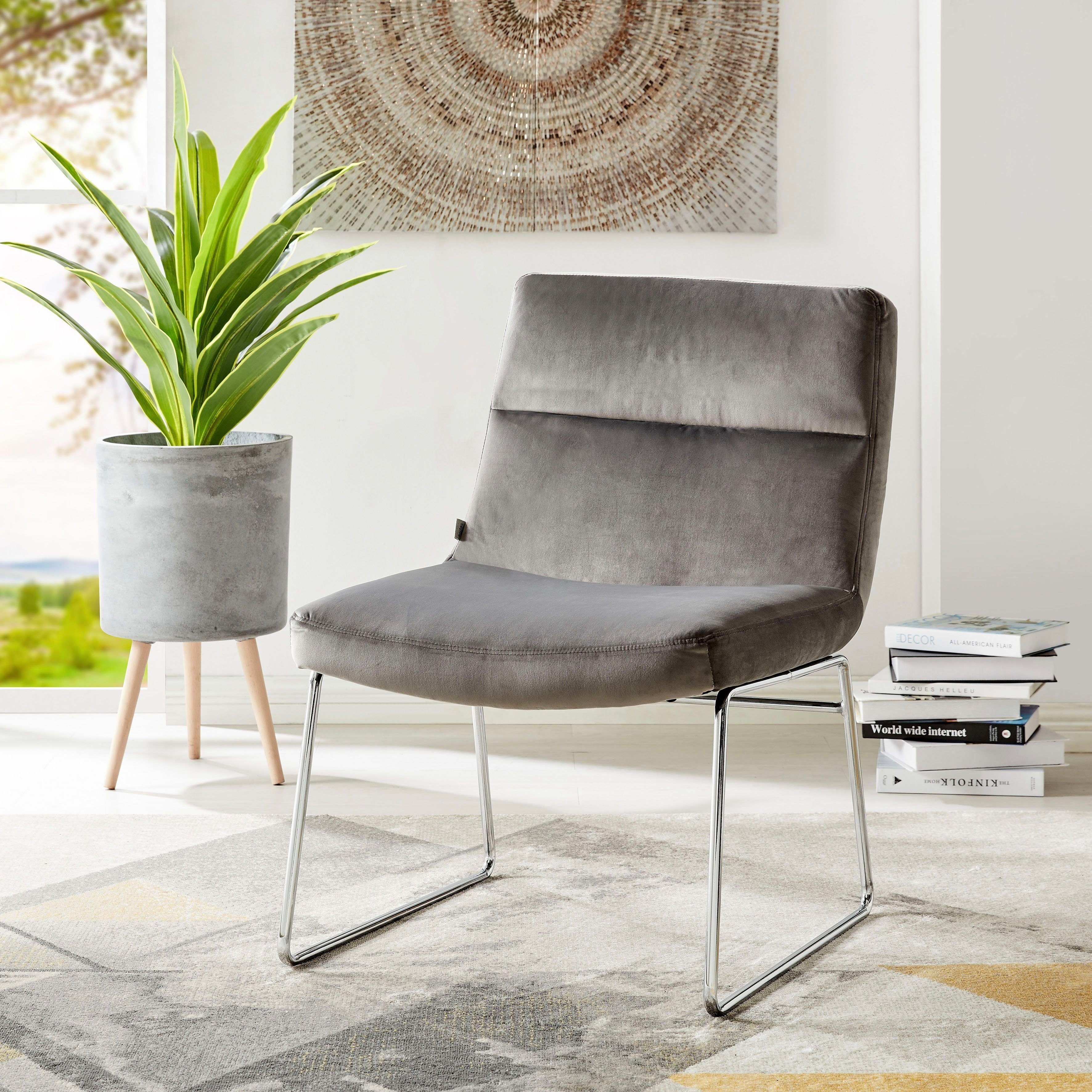 andas Кресла Gil, Loungesessel Wohnzimmer, Samtvelours Bezug, in drei Farbvarianten, Sitzhöhe 47,5 cm