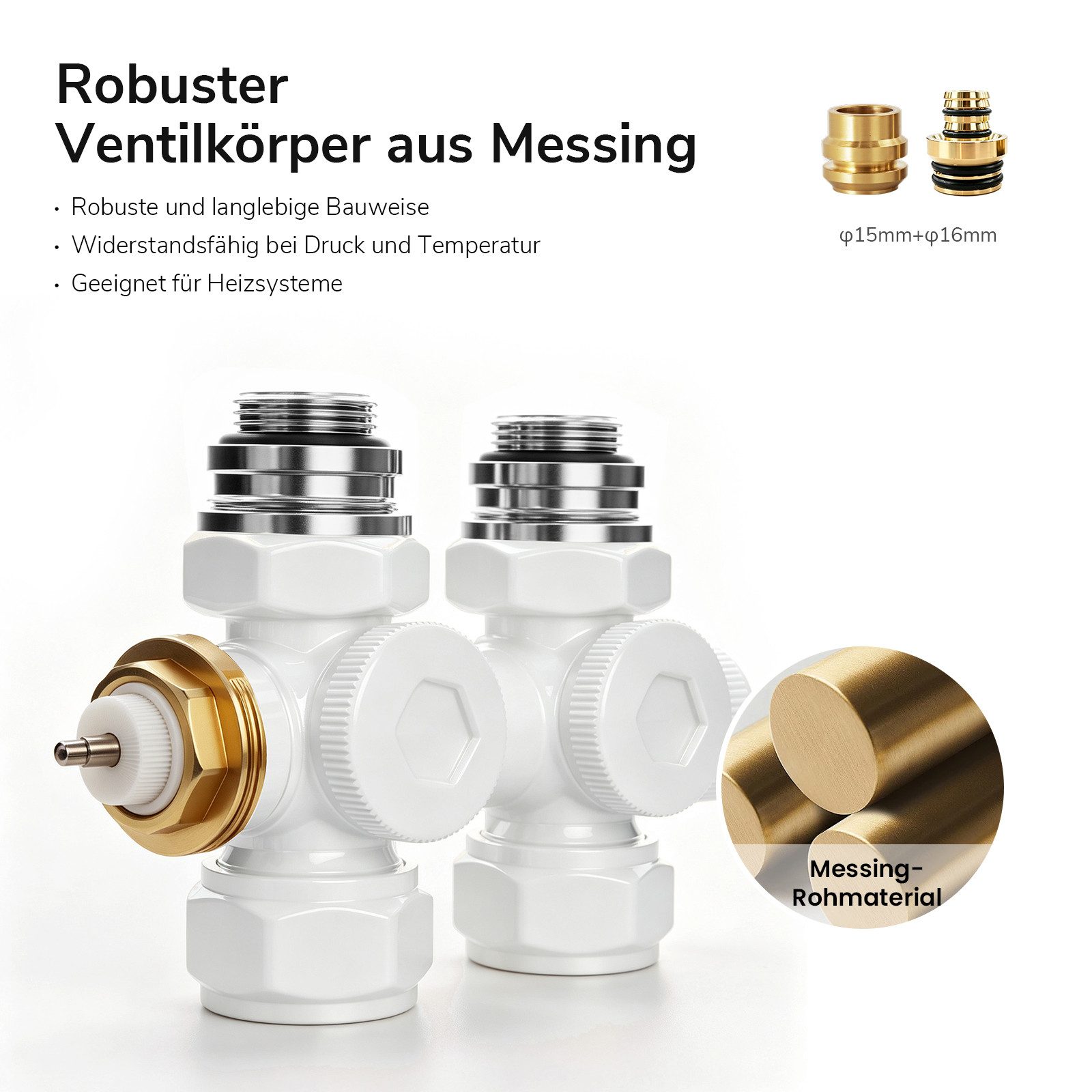 Heilmetz Heizkörperthermostat Multiblock Set für Heizkörper Messing Anschlussarmatur, (Geeignet für 15 mm tubes en cuivre und 16 mm Mehrschichtrohre, 1 St., G 1 – Bild 4 von 5