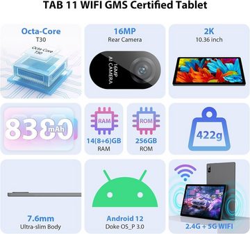 blackview Tablet (10,36", 256 GB, Android 12, 2,4G+5G, Tab mit leistungsstarkem Prozessor, brillantem 2K-Bildschirm, Software)