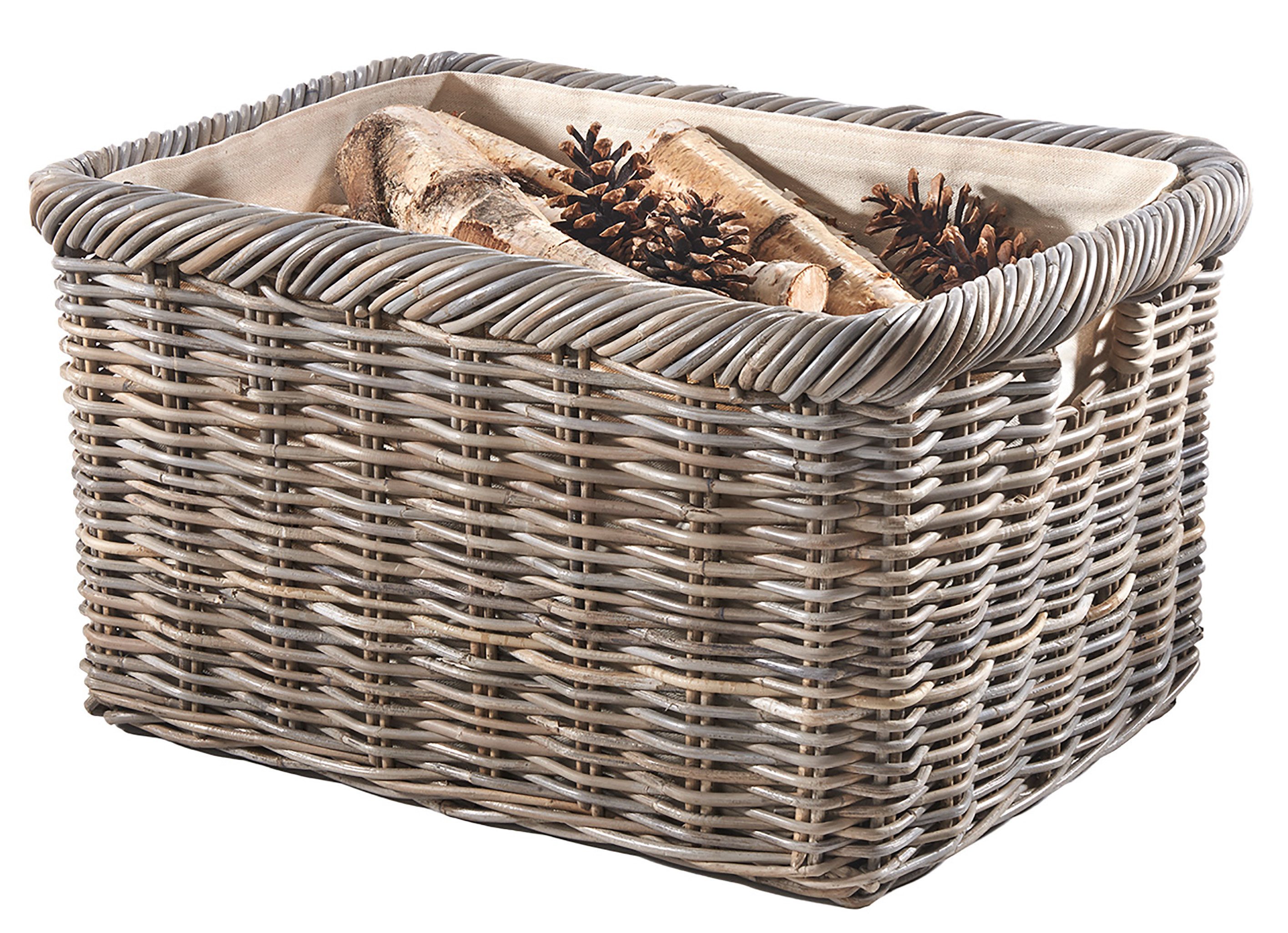Kobolo Kaminholzkorb Holztrage Korb Rattan grau günstig online kaufen