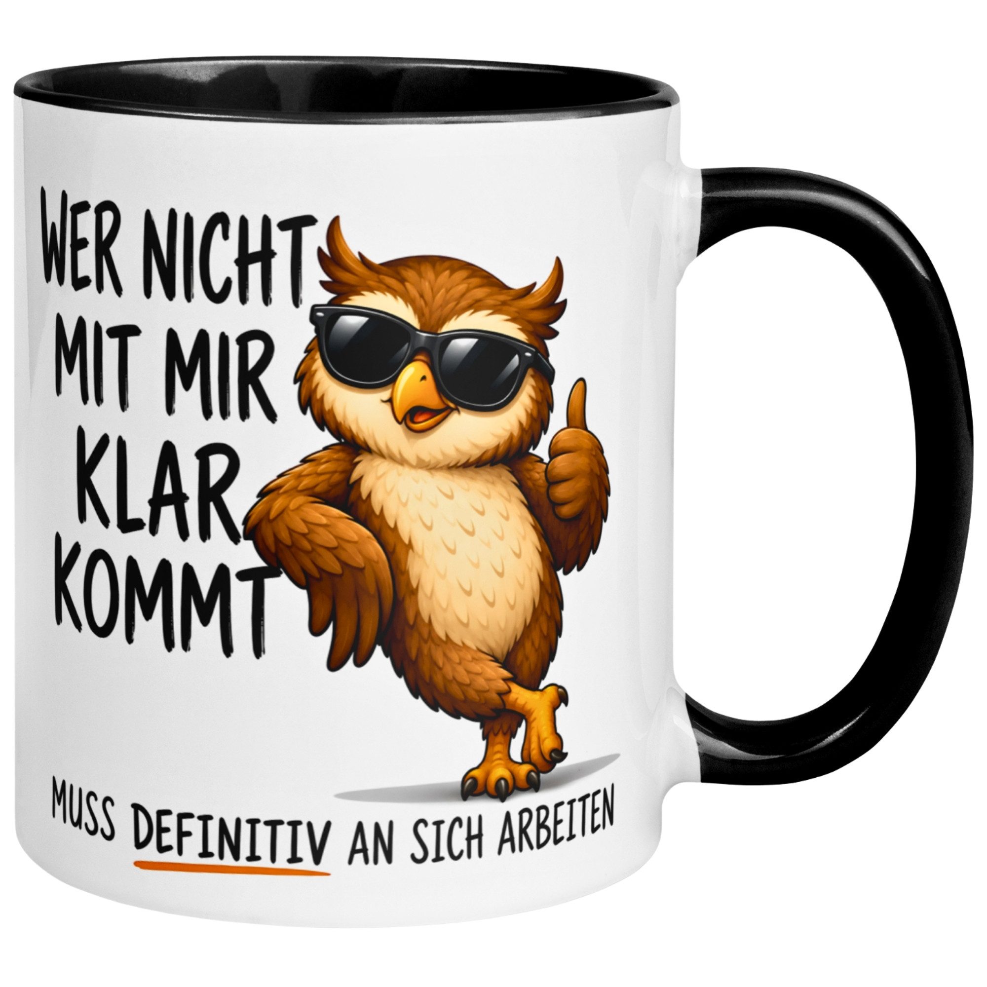 Momentals Tasse Eule – „Wer nicht mit mir klar kommt“ – Eulen Geschenk Becher, Gratis Versand · Links-&Rechtshänder · Spülmaschinenfest