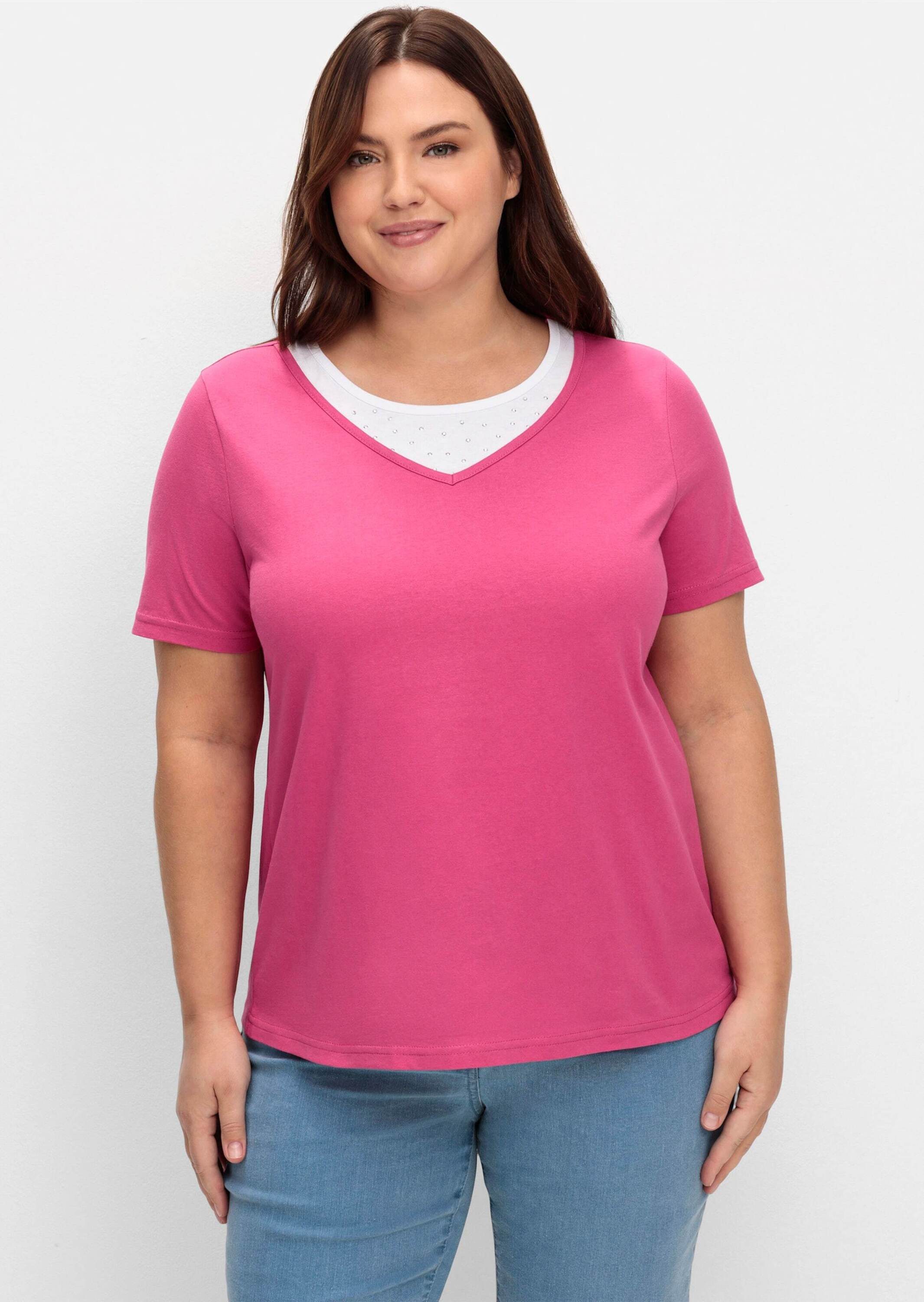 Sieh an! T-Shirt 2-in-1-Shirt Kurzarm in Layeroptik mit Ziernieten günstig online kaufen
