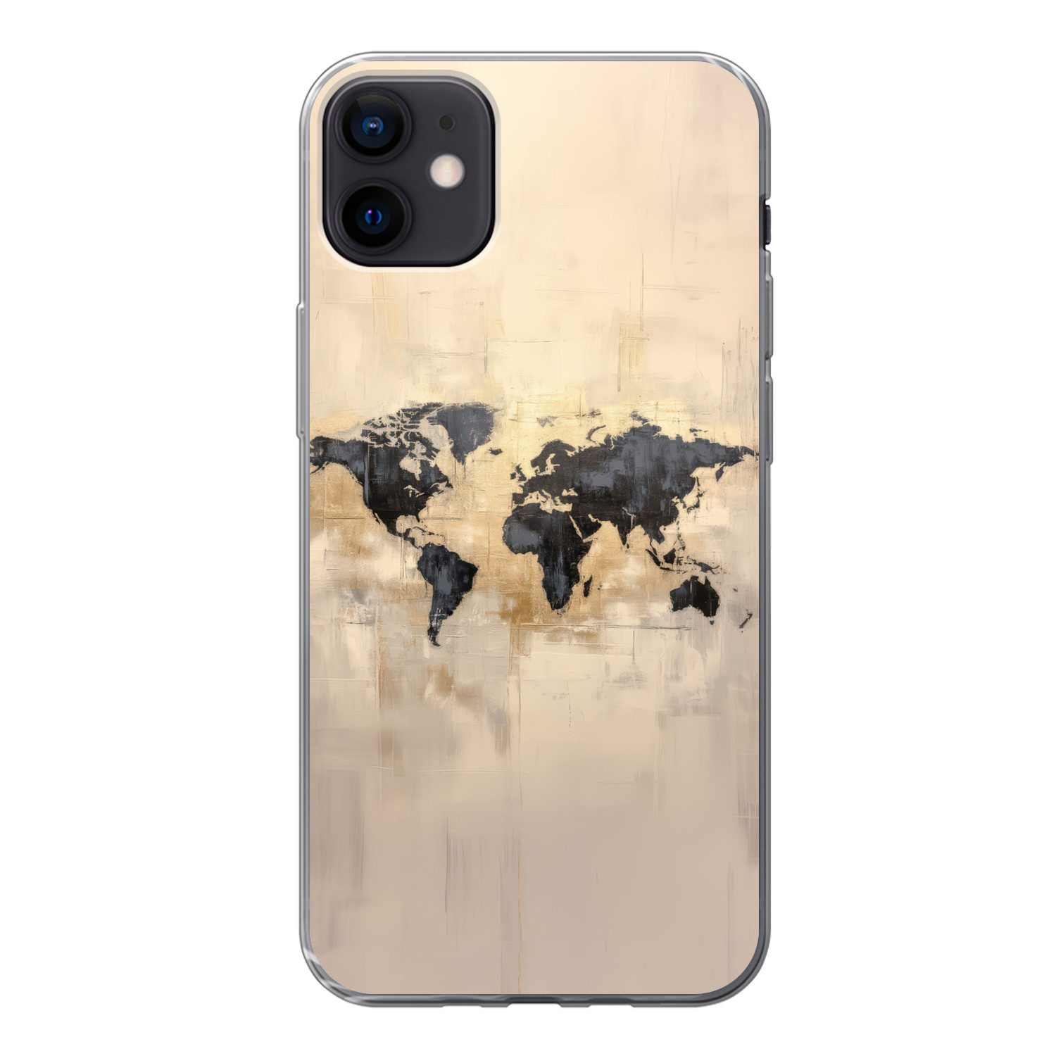 MuchoWow Handyhülle für Apple iPhone 12 Mini Weltkarte - Gold - Schwarz - Abstrakt, Smartphone-Bumper, Print, Handy Schutzhülle Dünn