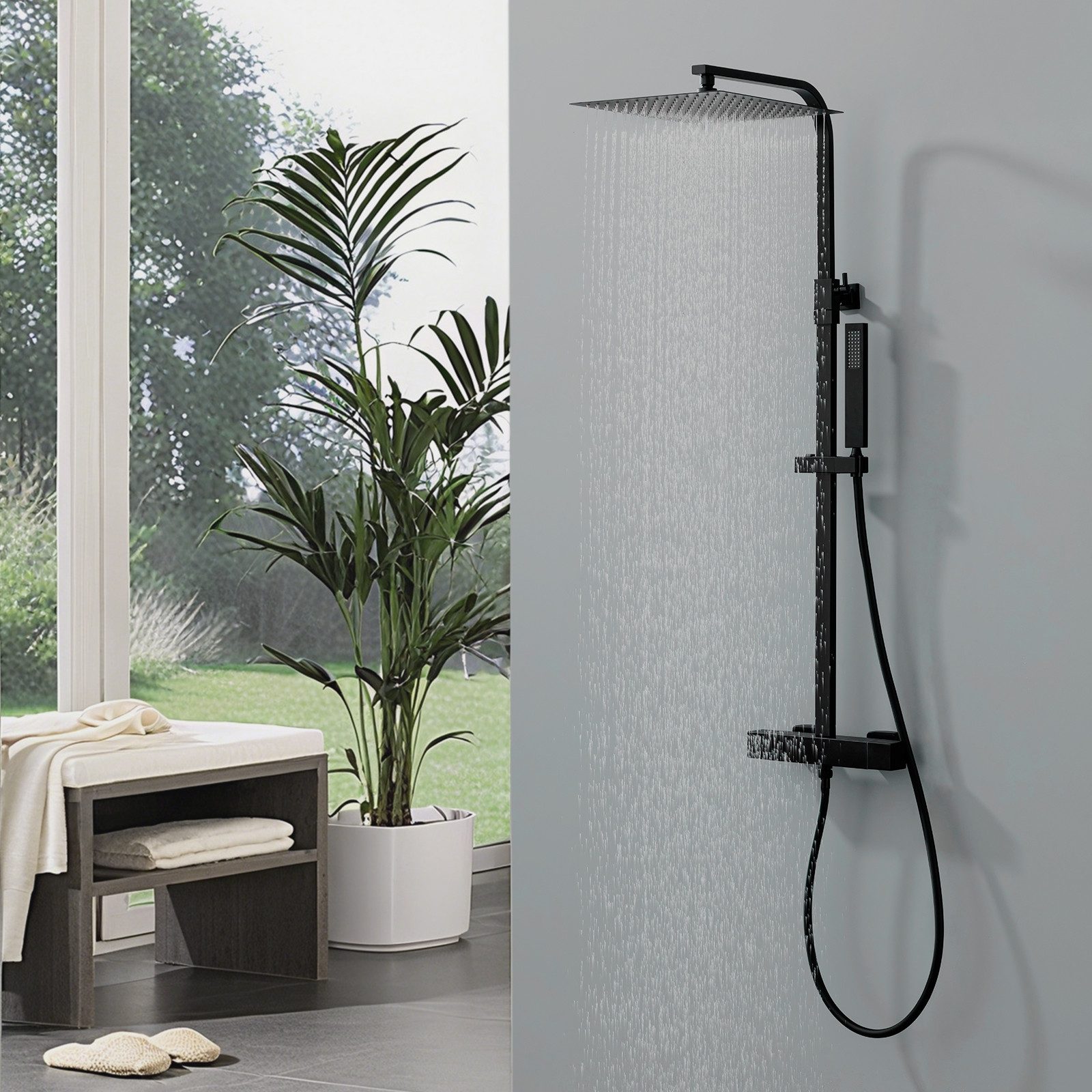 HOMELODY Duschsystem Schwarz Regendusche mit Thermostat Duschsystem Duschsä günstig online kaufen