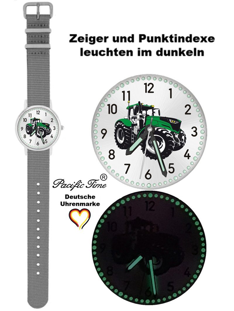 und Design Pacific Gratis Quarzuhr Armbanduhr grau Kinder Traktor Match Time Mix Versand - grün Wechselarmband,
