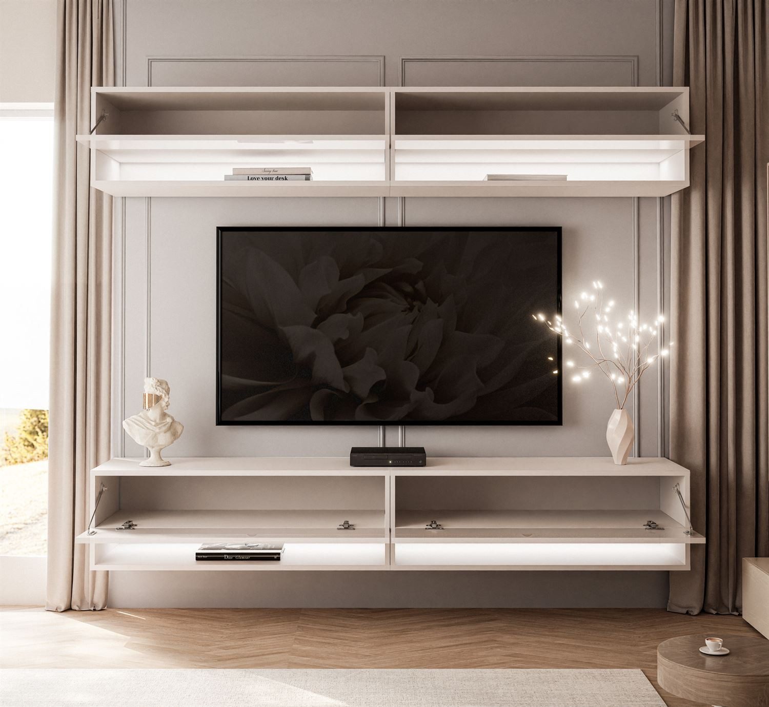 Lookway TV-Wand CALANTE Wohnwand mit LED-Beleuchtung, (Komplett-Set, 4x RTV Schrank)