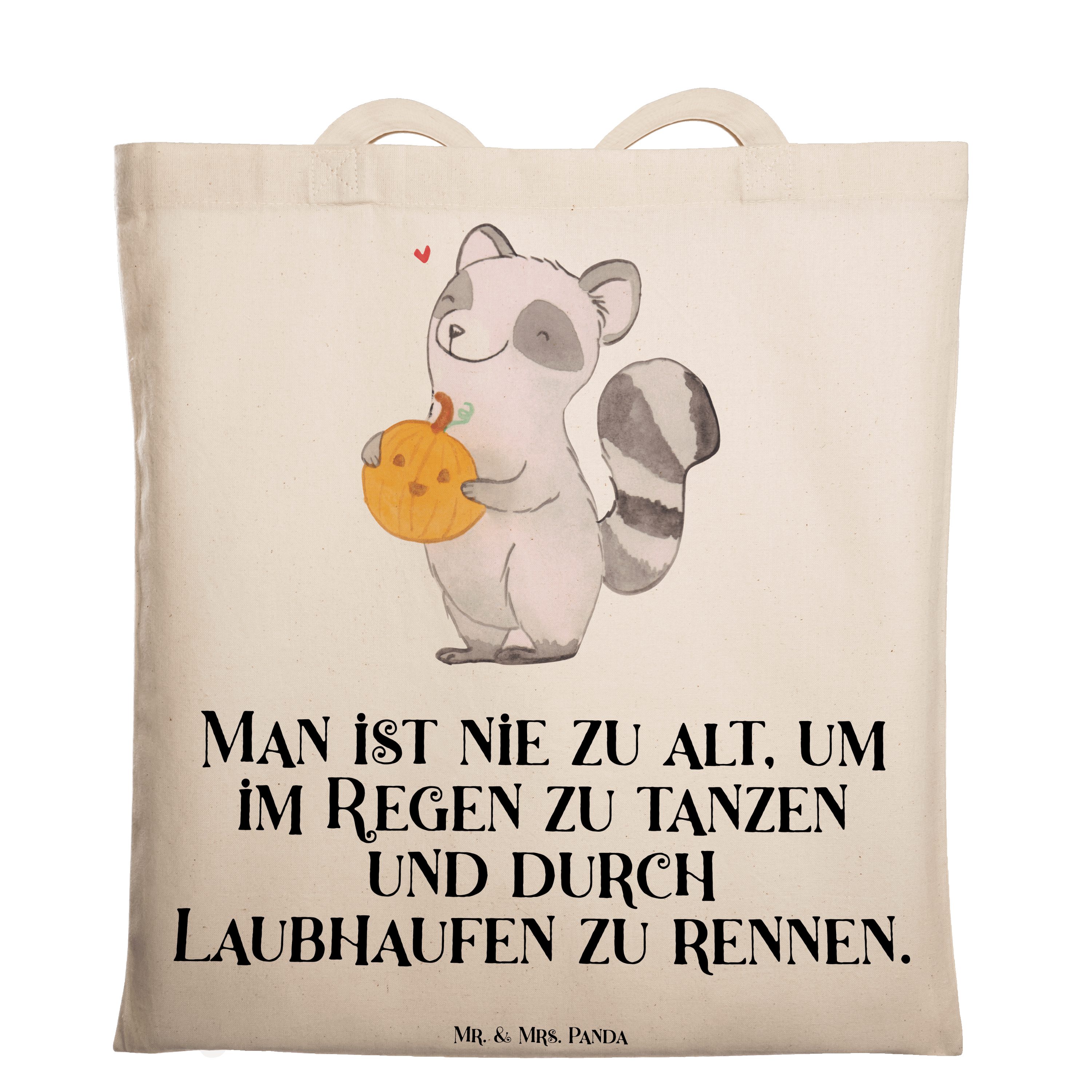 Mr. & Mrs. Panda Tragetasche Waschbär Kürbis - Transparent - Geschenk, Halloween, Schenken, Beutel (1-tlg)