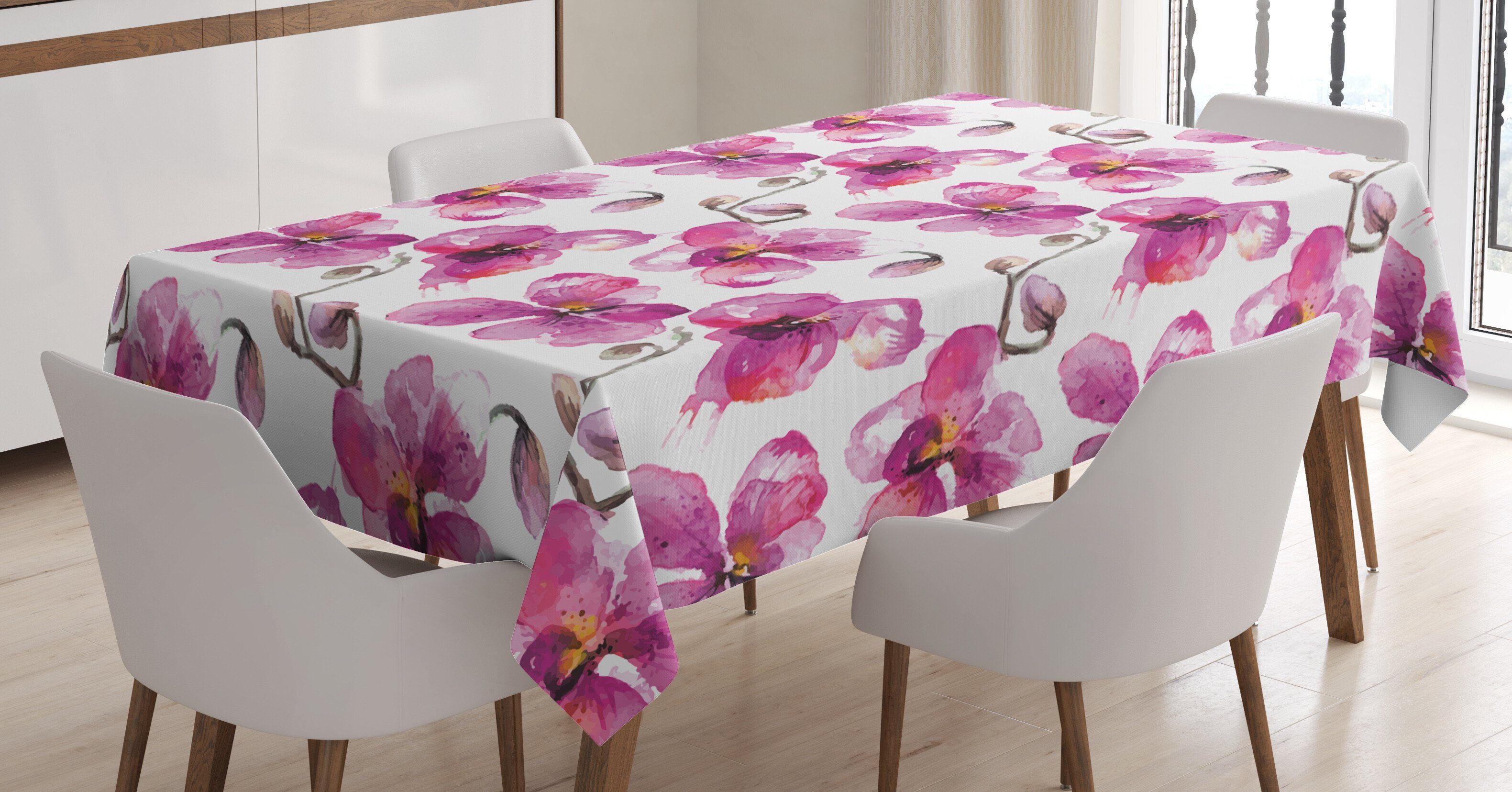Abakuhaus Tischdecke Farbfest Waschbar Für den Außen Bereich geeignet Klare Farben, Aquarell Orchideen Feng Shui