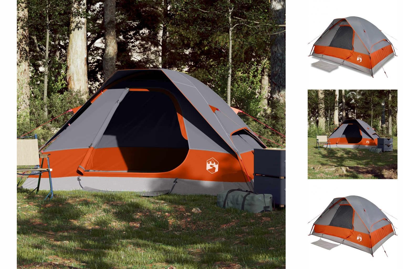 vidaXL Vorzelt Kuppel-Campingzelt 2 Personen Grau und Orange Wasserdicht