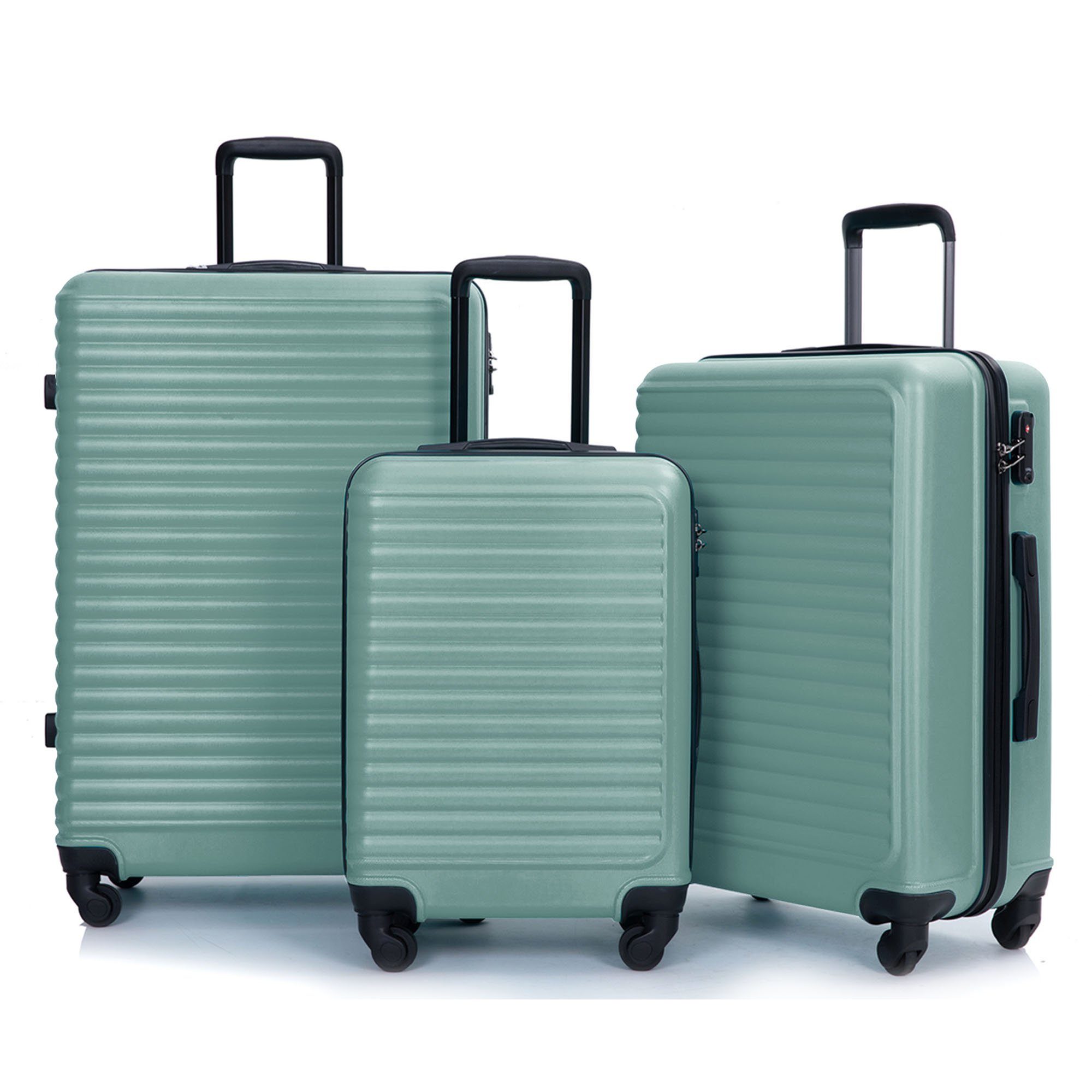 OKWISH Trolleyset 4 Rollen, 4 Rollen, (3 tlg., Handgepäck 4 Rollen), ABS-Material, TSA Zollschloss, Dunkelgrün