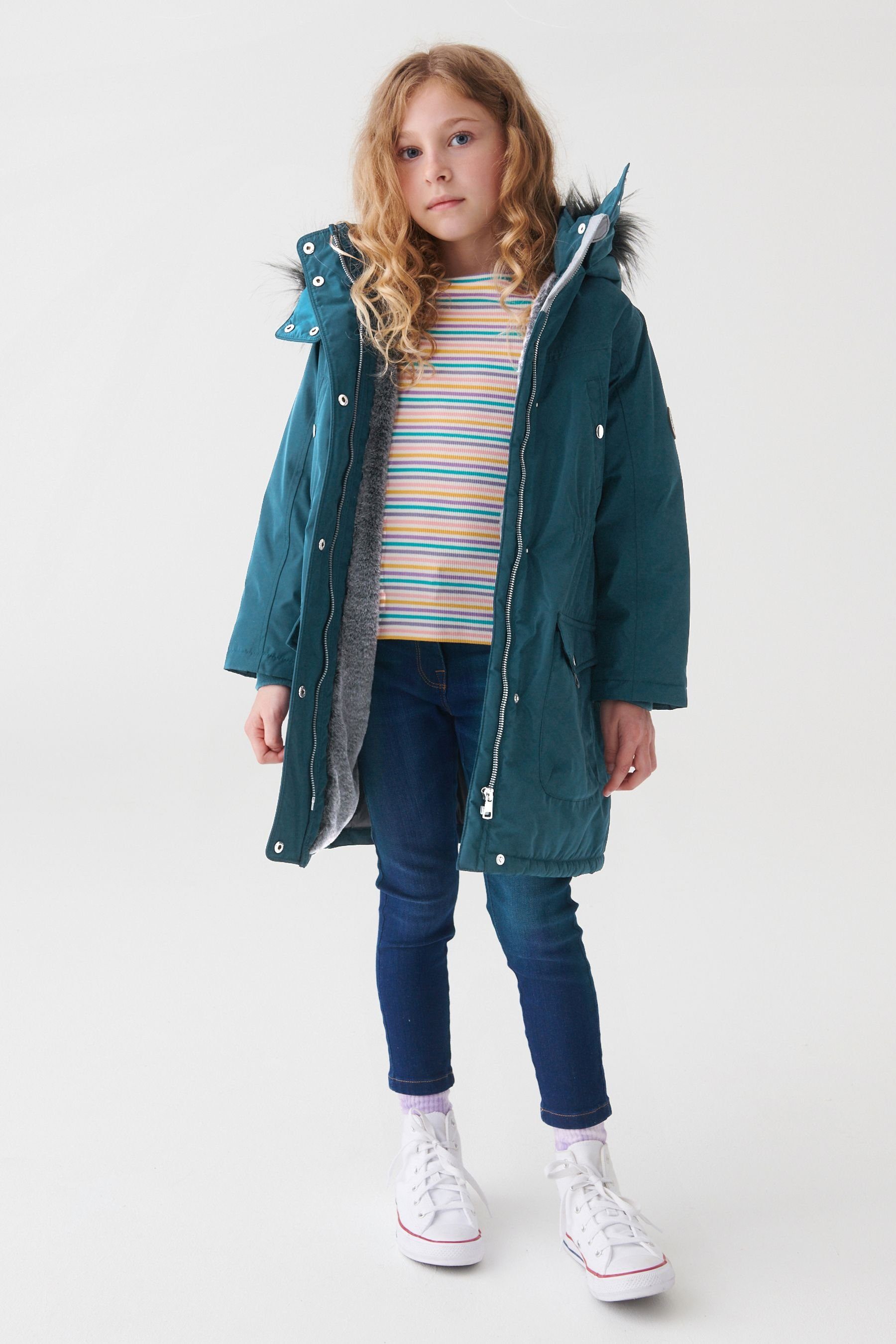 Wasserdichter Parka Teal Next mit Blue (1-St) Parka Kunstfellbesatz