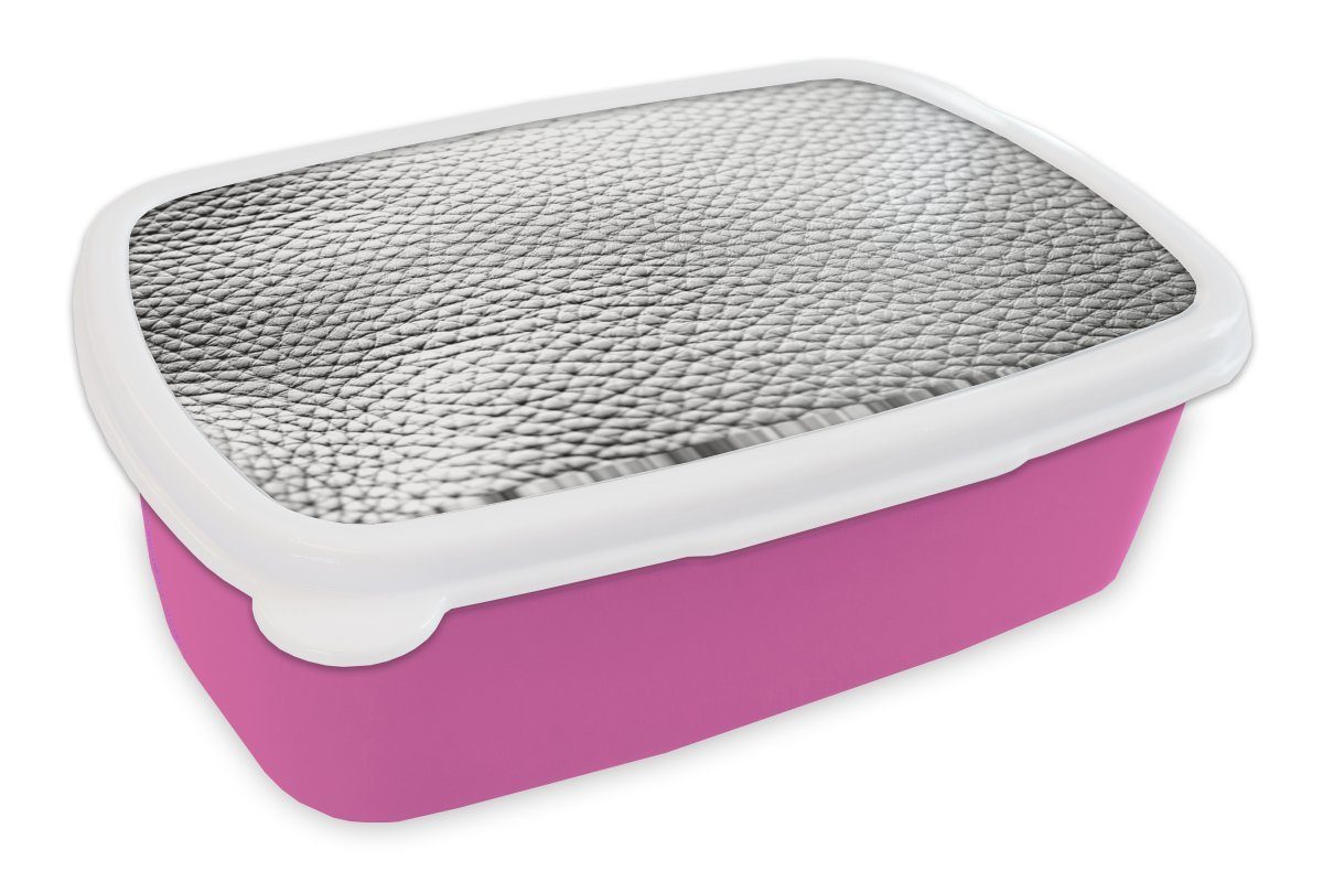 MuchoWow Lunchbox Grauer Lederhintergrund - schwarz und weiß, Kunststoff, (2-tlg), Brotbox für Erwachsene, Brotdose Kinder, Snackbox, Mädchen, Kunststoff rosa
