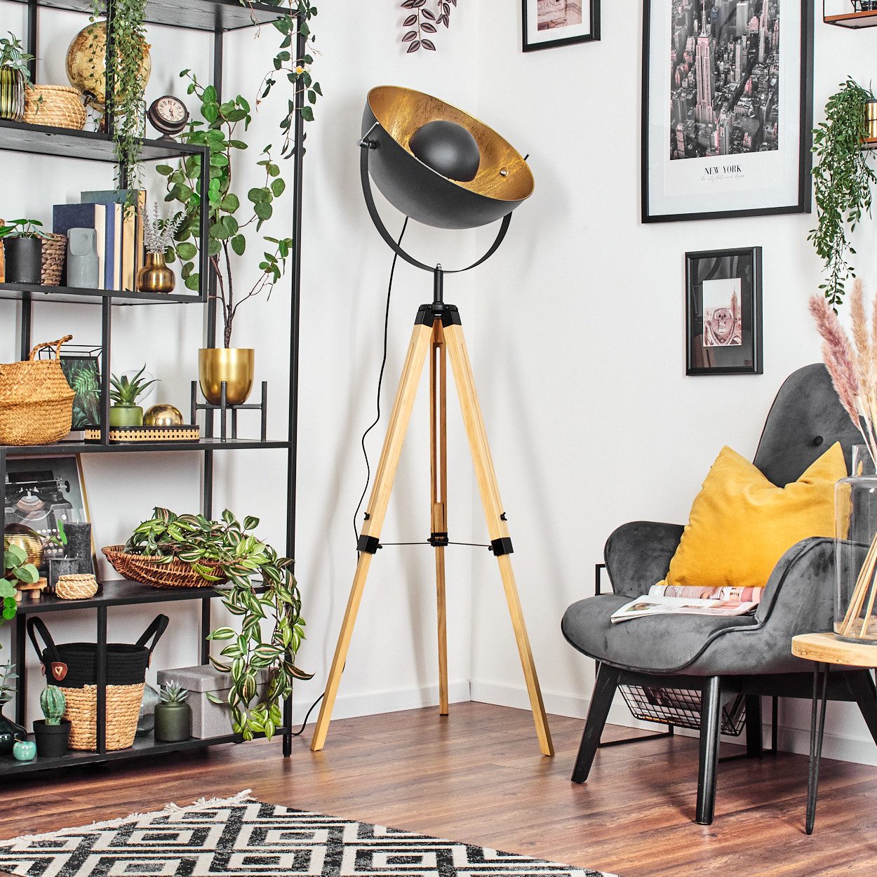 hofstein Stehlampe Stehlampe aus Holz/Metall in Naturfarben/Schwarz/Goldfar günstig online kaufen