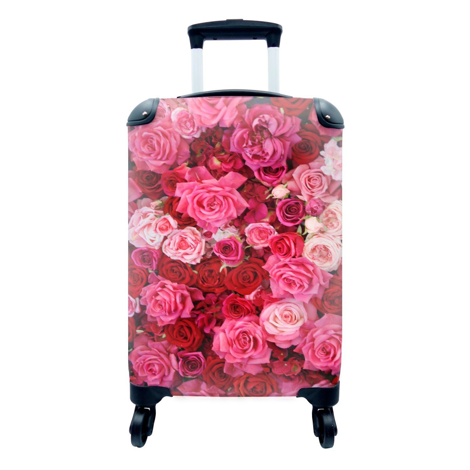 Handgepäckkoffer für Reisetasche Reisekoffer 4 und mit Trolley, Rosa rollen, rote Rollen, Rosen, Ferien, Handgepäck MuchoWow