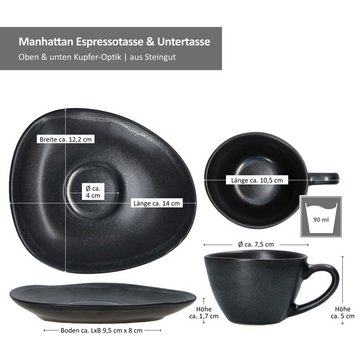 MamboCat Tasse 4er Set Manhattan Espressotasse mit Untertasse für 4 Personen schwarz