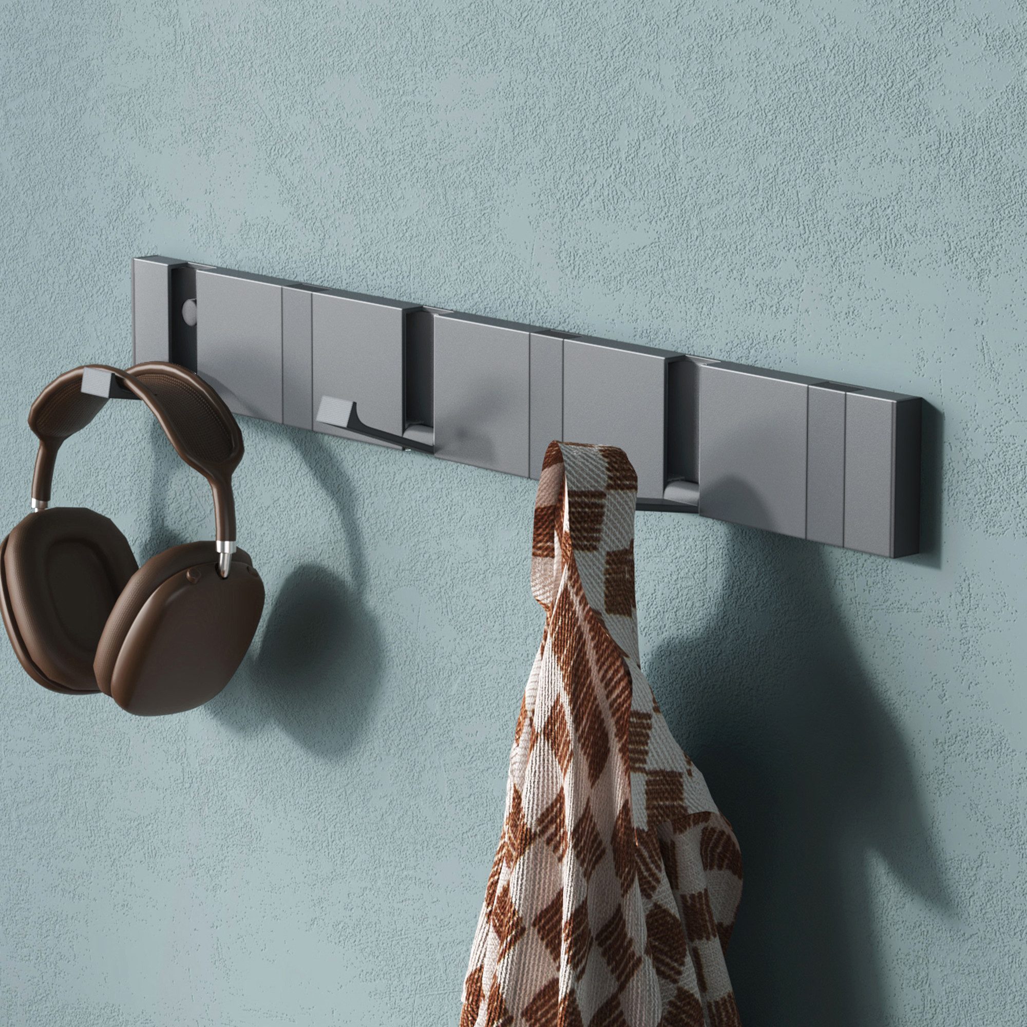 Mai & Mai Wandgarderobe Wandhaken Garderobenleiste Garderobenhaken mit 4/6 klappbaren Haken, Faltmechanik und Anti-Rutsch-Textur