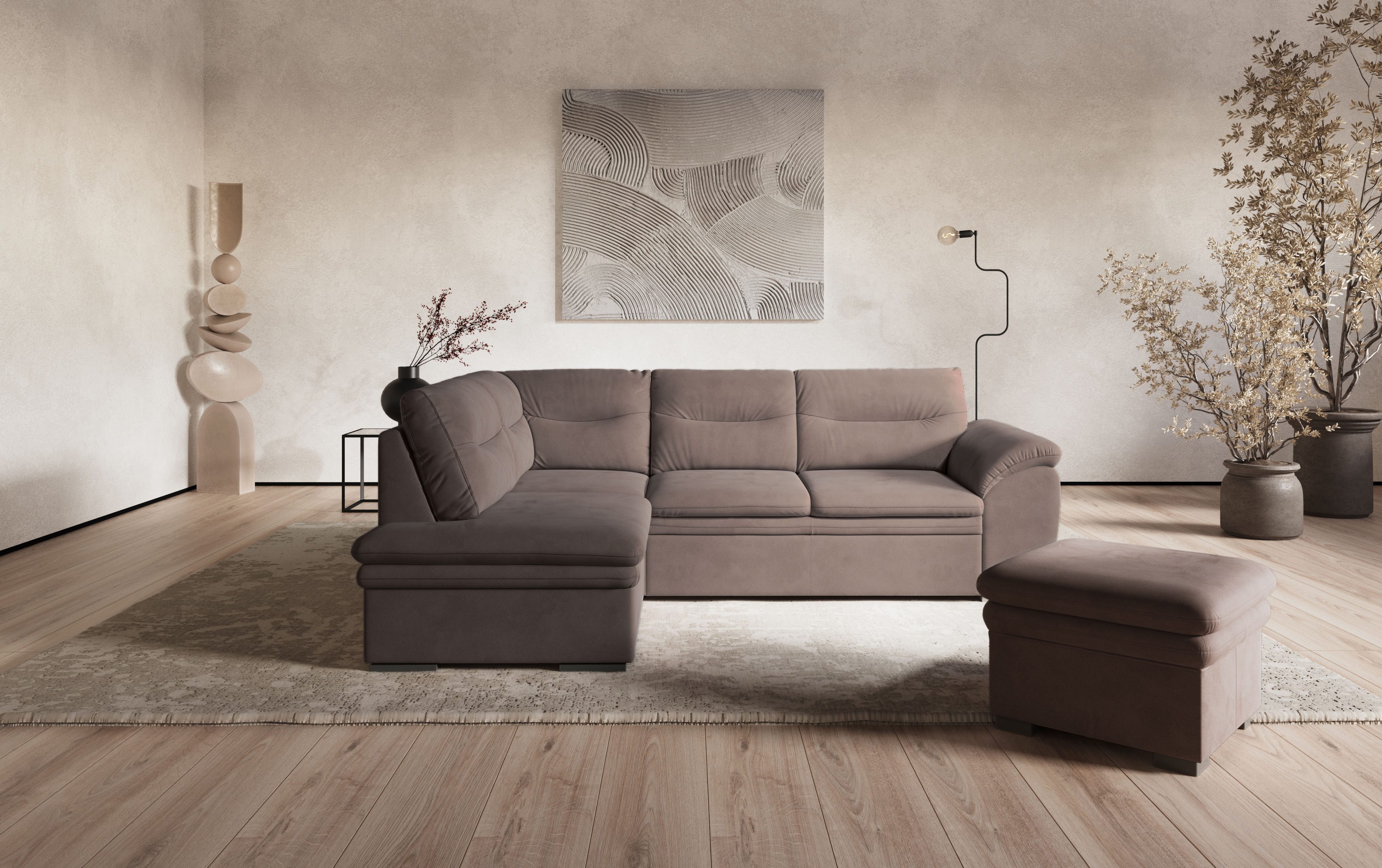 COTTA Ecksofa Leandra L-Form, wahlweise mit Bettfunktion & Bettkasten