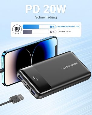 poweradd pro PowerBank 10000/20000mAh, Ultradünn 20W Schnell Aufladende Powerbank, mit LED Display, 2 Ausgänge mit Typ-C Ladekabel