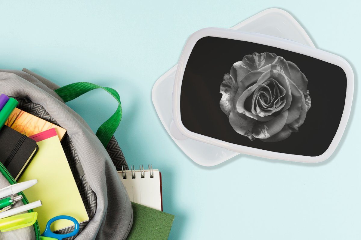 für und Kunststoff, - Erwachsene, (2-tlg), - Weiß und Kinder Botanisch, Brotdose, - Mädchen für Schwarz Brotbox Blumen MuchoWow Jungs Lunchbox Rose -