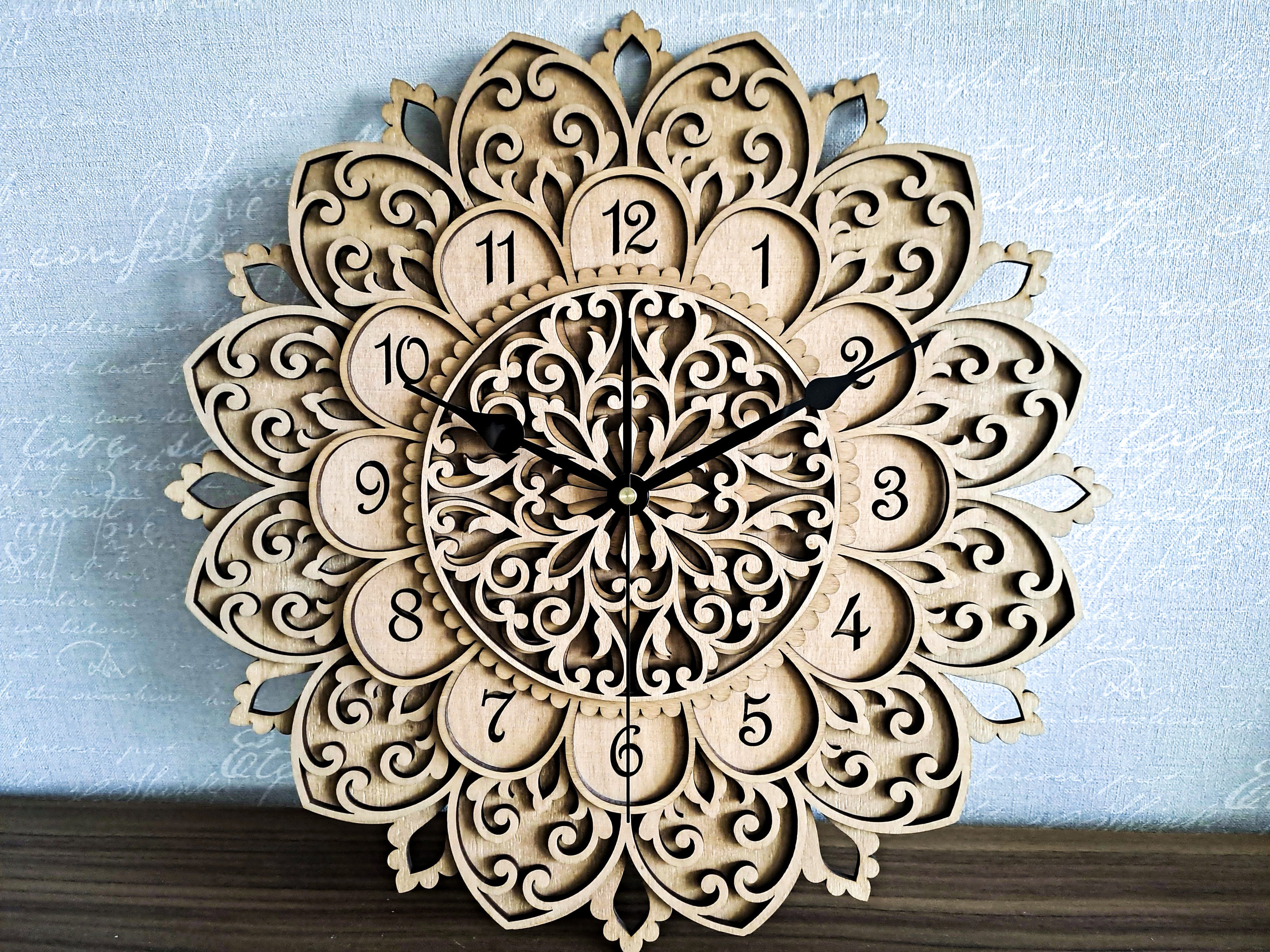 ORNAMENTI Wanduhr Boho, große, blumen Wanduhr aus holz, 4 Schichten, ohne T günstig online kaufen