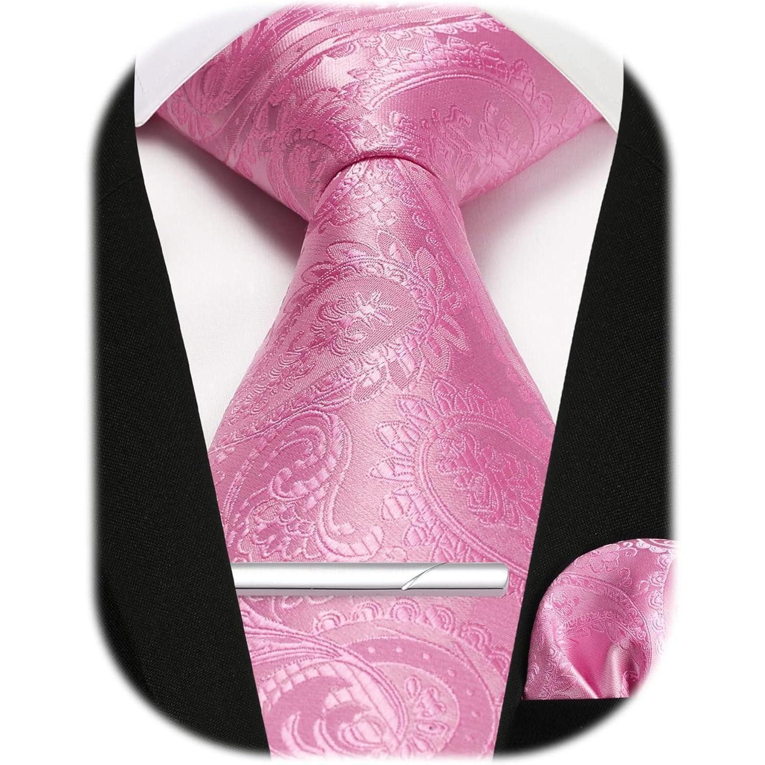 LuxusKollektion Krawatte Krawattenset Herren Paisley Einstecktuch B1 Rosa Einheitsgröße