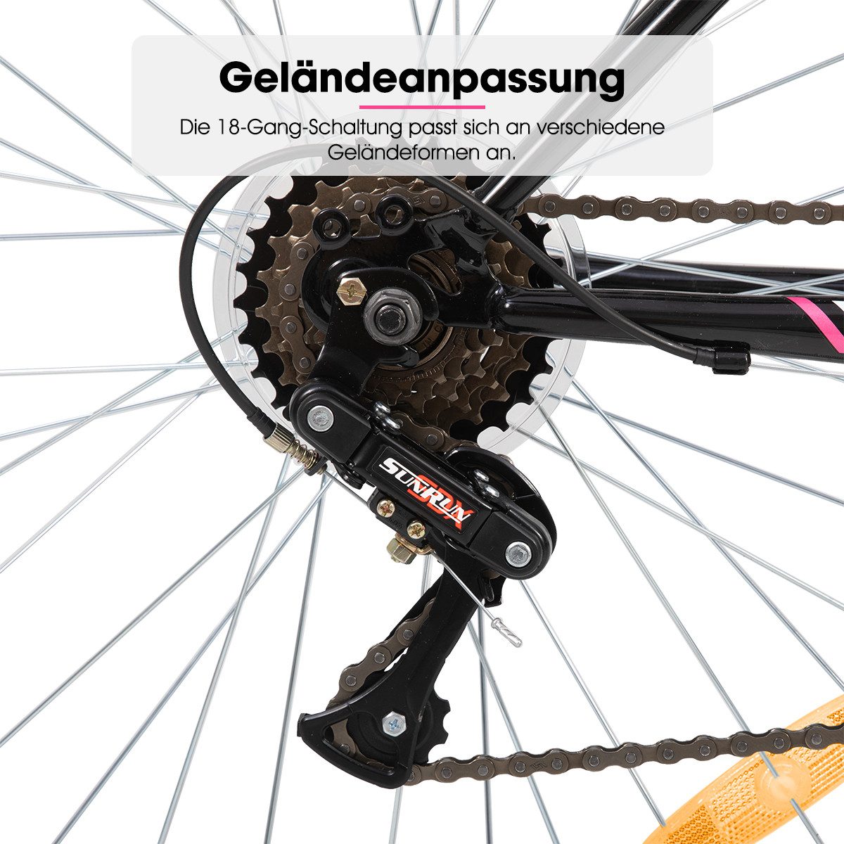 HILAND Mountainbike 24 26 Zoll Damen bike, Fahrrad für Mädchen & Frauen, 18-Gang-MTB, Doppel-V-Bremsen, Rahmen aus Kohlenstoffstahl