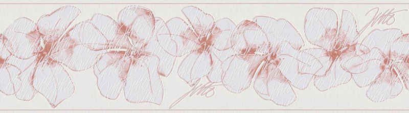 A.S. Création Bordüre »Only Borders«, aufgeschäumt, floral, Tapete Bordüre Blumen Rosa Weiß einfarbig, glänzend