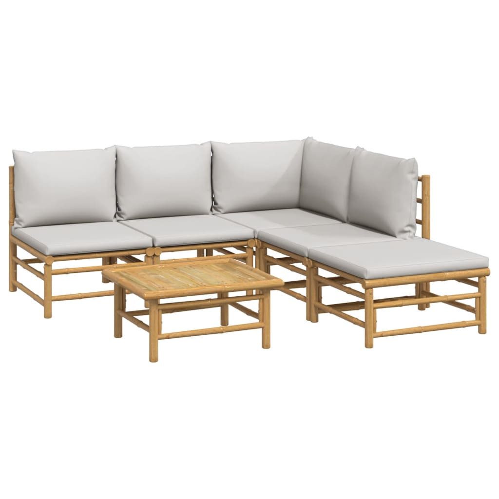 vidaXL Gartenlounge-Set 6-tlg. Garten-Lounge-Set mit Hellgrauen Kissen Bambus, (1-tlg)
