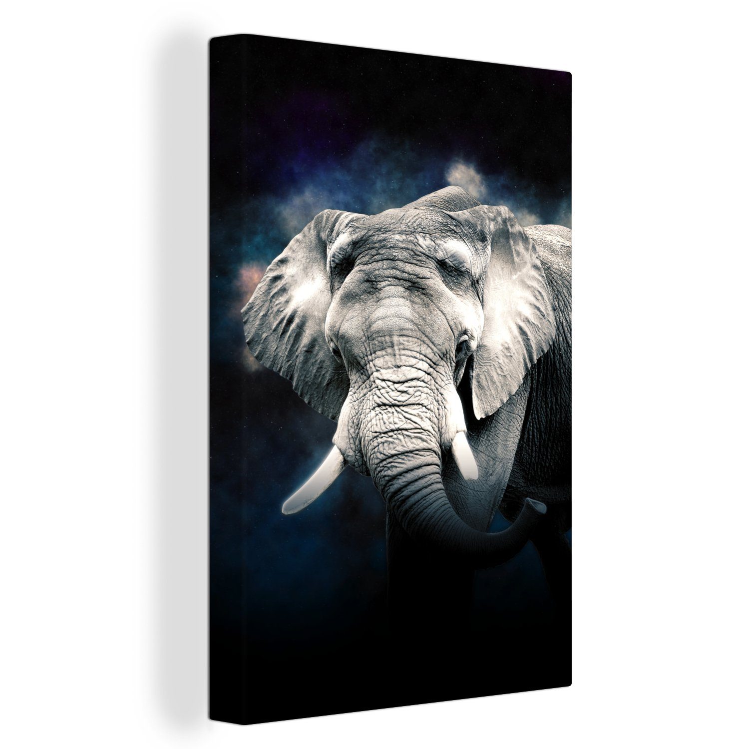OneMillionCanvasses® Leinwandbild Elefant - Schwarz - Rauchen, (1 St), Leinwandbild fertig bespannt inkl. Zackenaufhänger, Gemälde, 20x30 cm