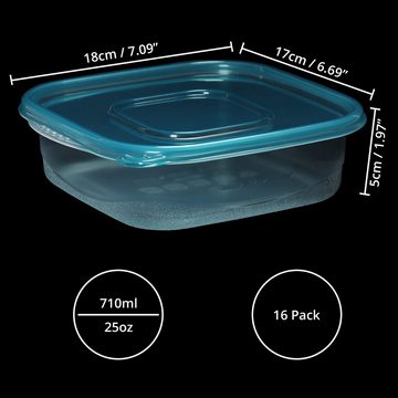 Freshly Contained Aufbewahrungsdose Quadratische Frischhaltedosen (16 Stück) 710 ml BPA-frei, Frischhaltedosen Quadratisch (16 Stk) 710 ml BPAFrei