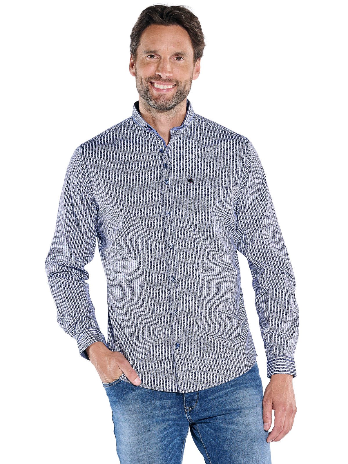 Engbers Langarmhemd engbers Herren Langarm-Hemd gestreift, Marineblau günstig online kaufen