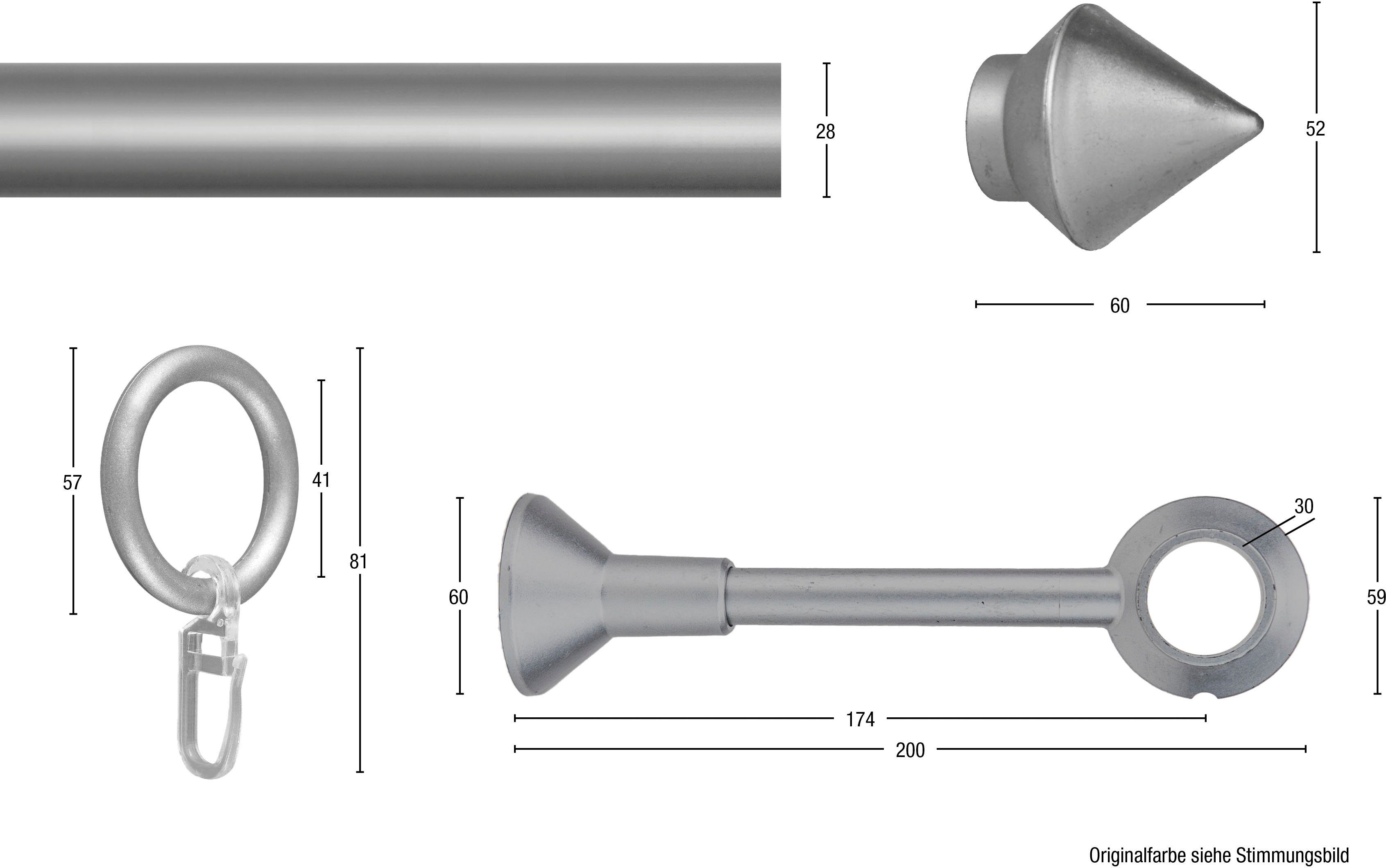 Gardinenstange PALMI, GARESA, Ø 28 mm, 1-läufig, Wunschmaßlänge, Kunststoff,  Vorhanggarnitur Kunststoff, verlängerbar, Endknopf Spitze, mit Ringe