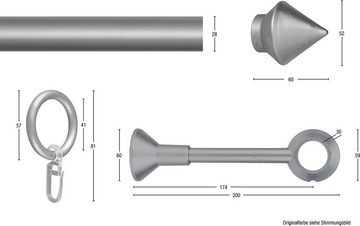 Gardinenstange PALMI, GARESA, Ø 28 mm, 1-läufig, Wunschmaßlänge, Kunststoff, Vorhanggarnitur Kunststoff, verlängerbar, Endknopf Spitze, mit Ringe