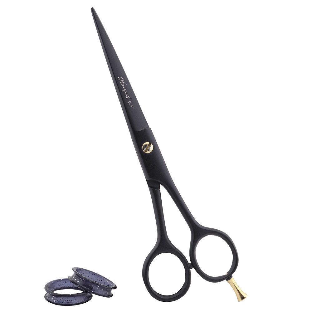 Haryali London Haarschere Haarschneideschere, hochwertige Friseurschere in Schwarz und Gold 6.5", (1 Stück, Öl einmal pro Woche), Scharfe und glatte Klinge für einen besseren Haarschnitt