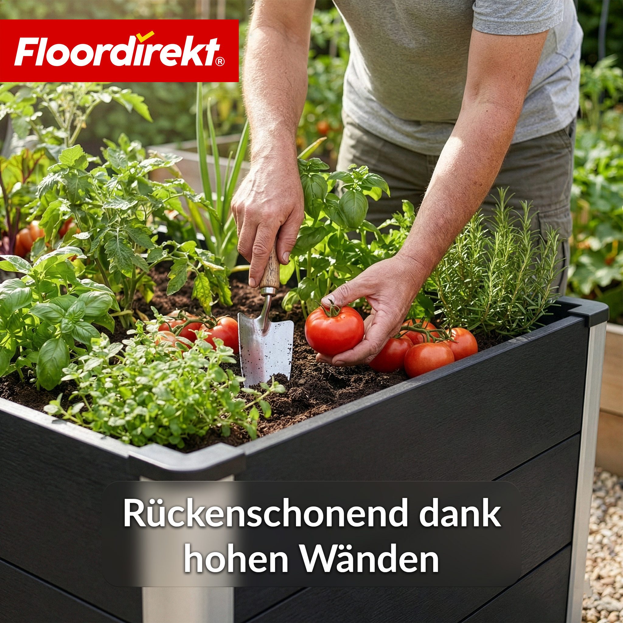 Floordirekt Hochbeet Paros 100x50x45 cm, WPC Garten Hochbeet in anthrazit, wetterbeständig (1 St., für Gemüse, Kräuter oder Blumen), für Garten & Terrasse, langlebig mit stabilen Aluminium-Eckpfosten