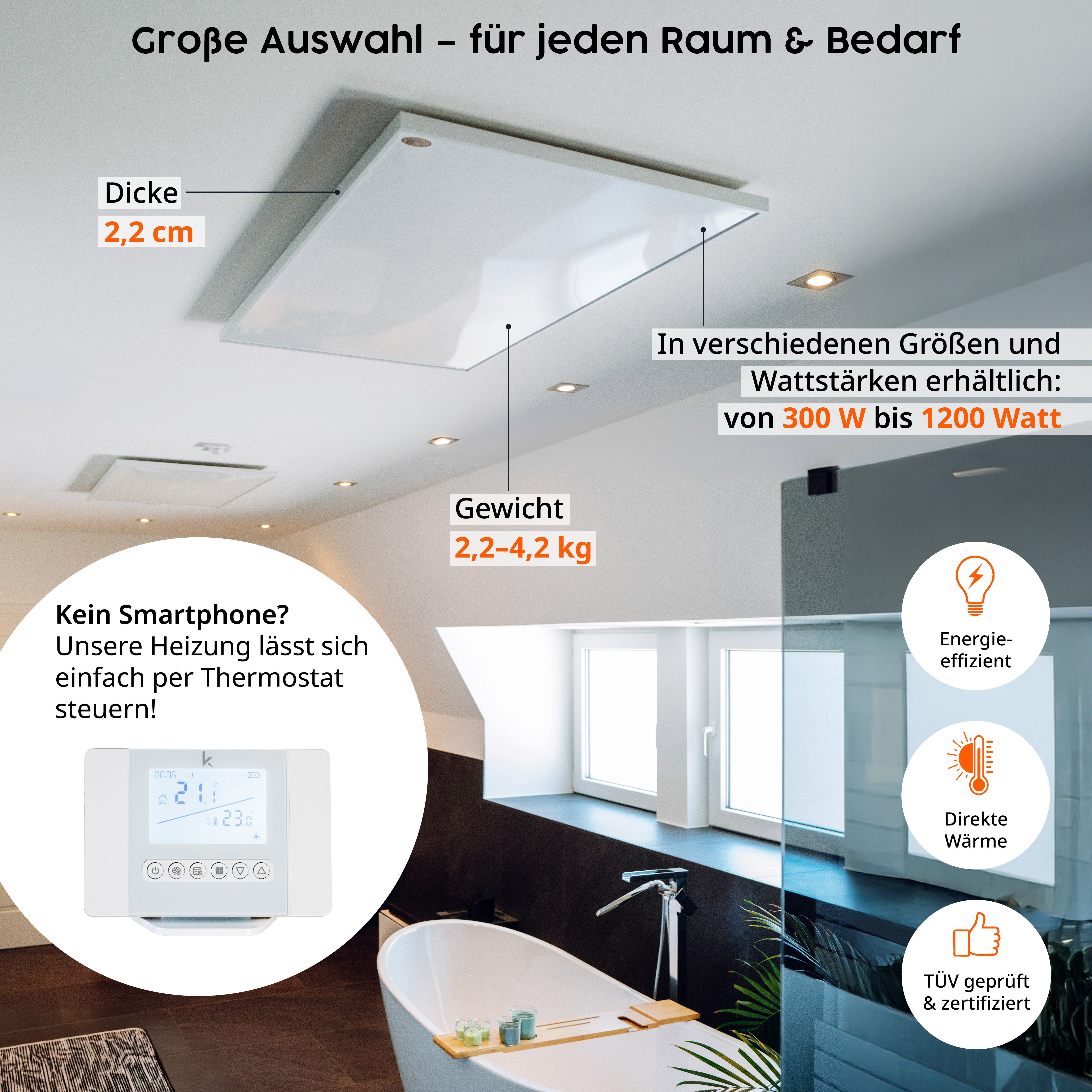 Könighaus Infrarotheizung Könighaus Deckenheizung M-Serie mit Raumthermostat, hohe Effizienz, Made in Germany, sehr angenehme Strahlungswärme – Bild 4 von 5