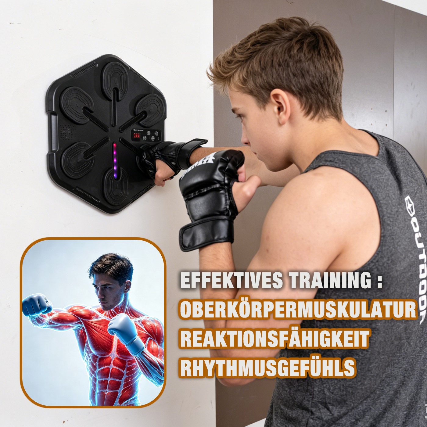 CITYSPORTS Boxmaschine Musik Boxmaschine mit Bluetooth,LED, Music Boxing Machine für Zuhause, Intelligentes Boxtraining mit Handschuhen,Reaktions&Fitness Training