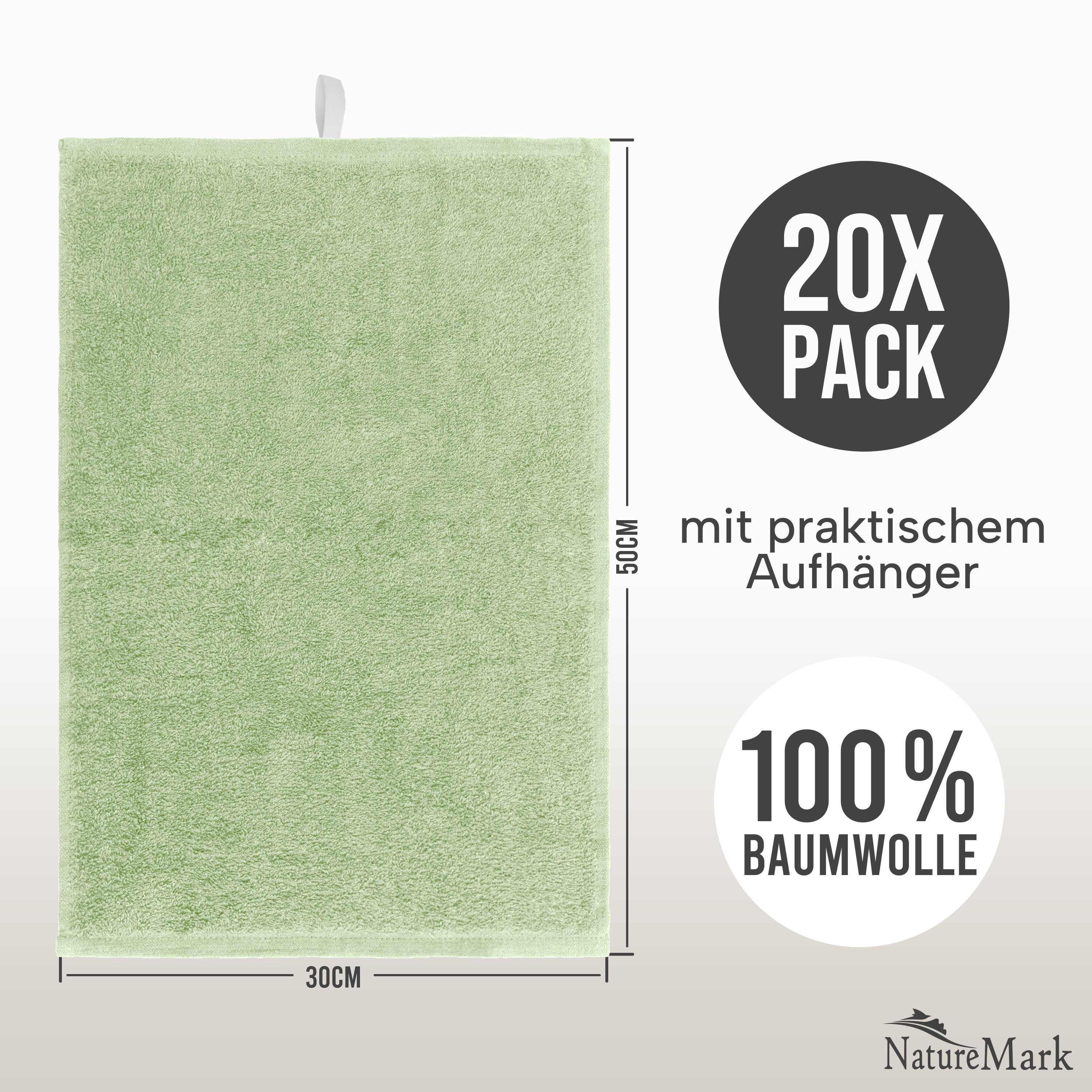NatureMark Gästehandtuch 20er-Sparpack Frottier Gästetücher 30x50cm, 100% Baumwolle (20-St), GÃ¤stehandtuch 30x50cm Moos grÃ¼n