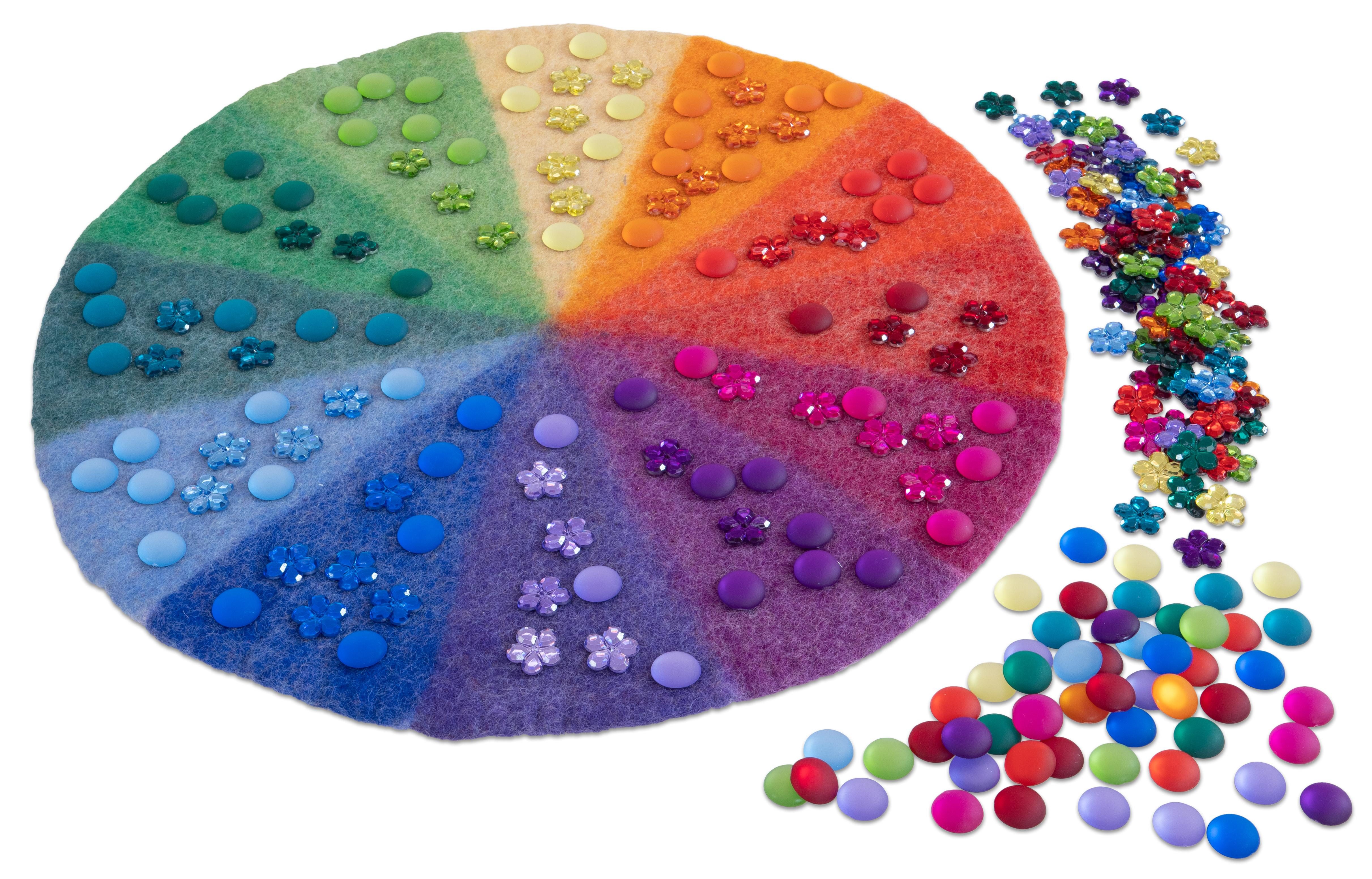 Betzold Spielmatte - Regenbogen-Filzmatte mit Funkelsteinen – 241-tlg. Farbenspiel Kinder