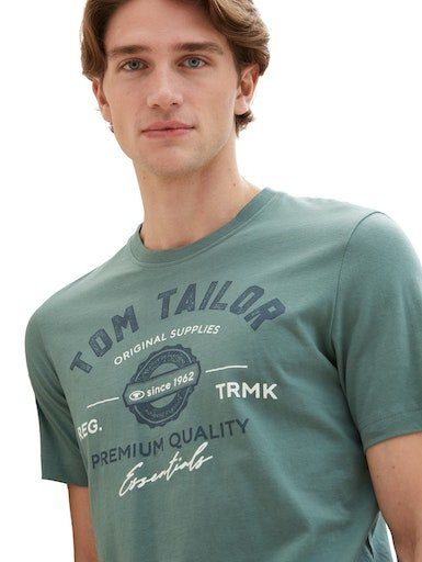 TOM TAILOR green T-Shirt großem Logofrontprint dust mit