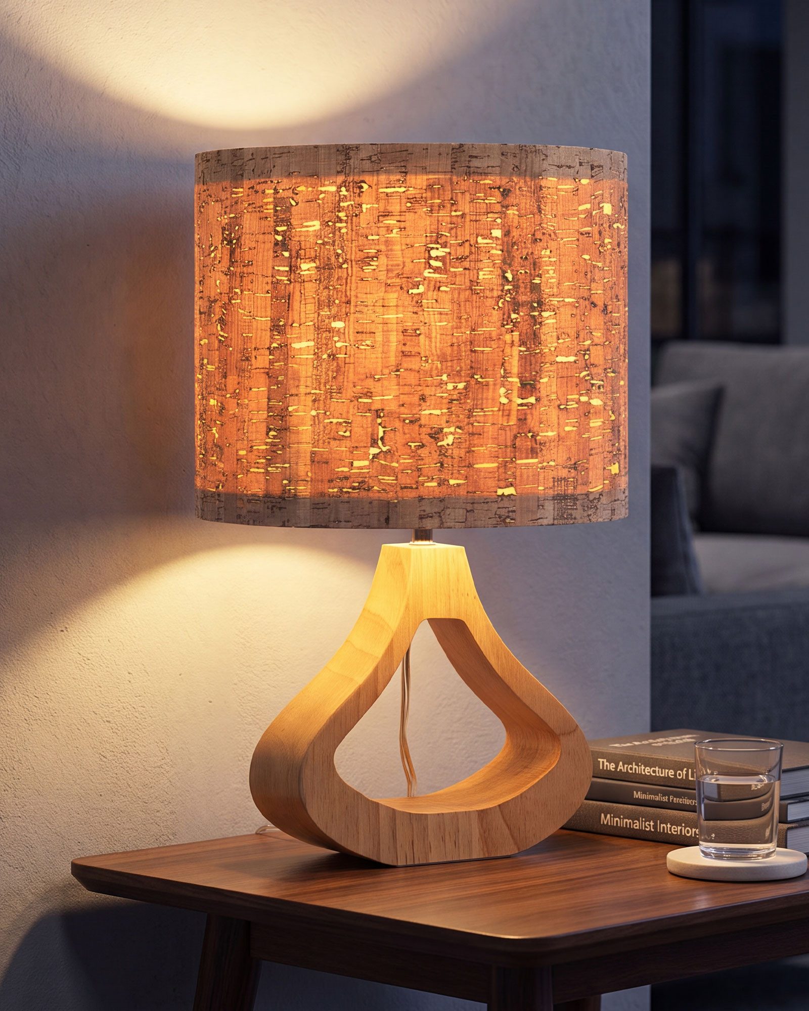 EDISHINE Nachttischlampe Höch 34cm Holz, Holzdeko, LED wechselbar, warmweiß, Lampe mit Ein-/Ausschalter, E27 Fassung mit 2700K LED-Glühbirne