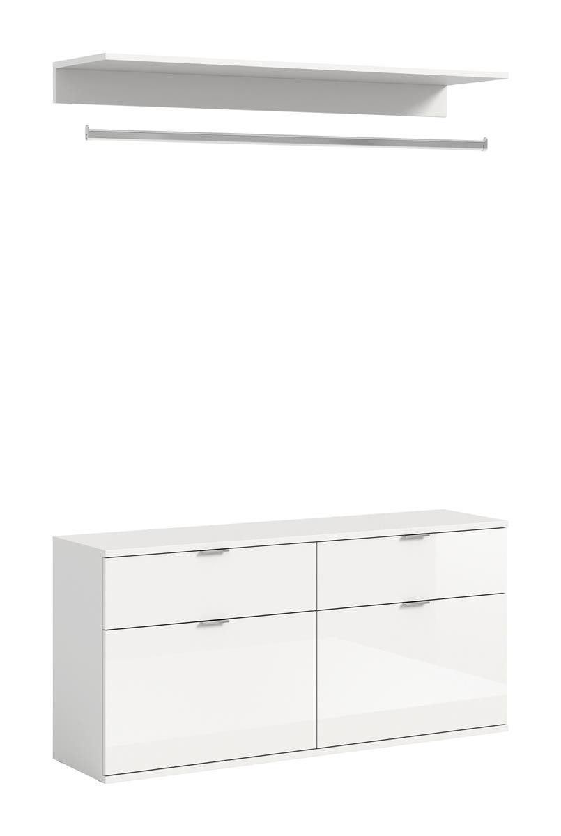 möbelvita Garderobenschrank Vision X Kommode + Garderobenstange B/H/T 121x62+3+14x34 in weiß