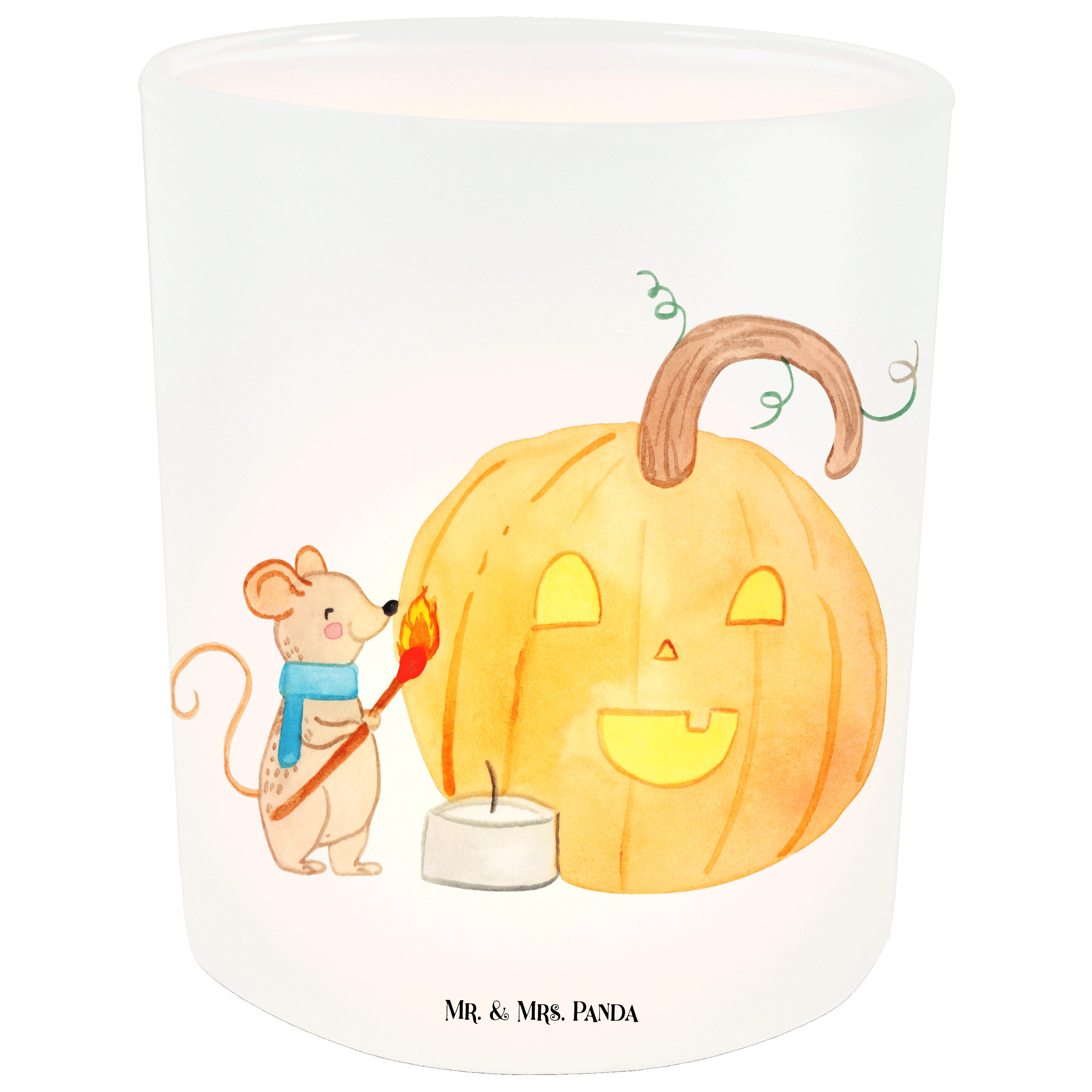 Mr. & Mrs. Panda o Kerze, - Deko, St) Windlicht (1 Windlicht Trick Maus Kürbis Geschenk, - Transparent