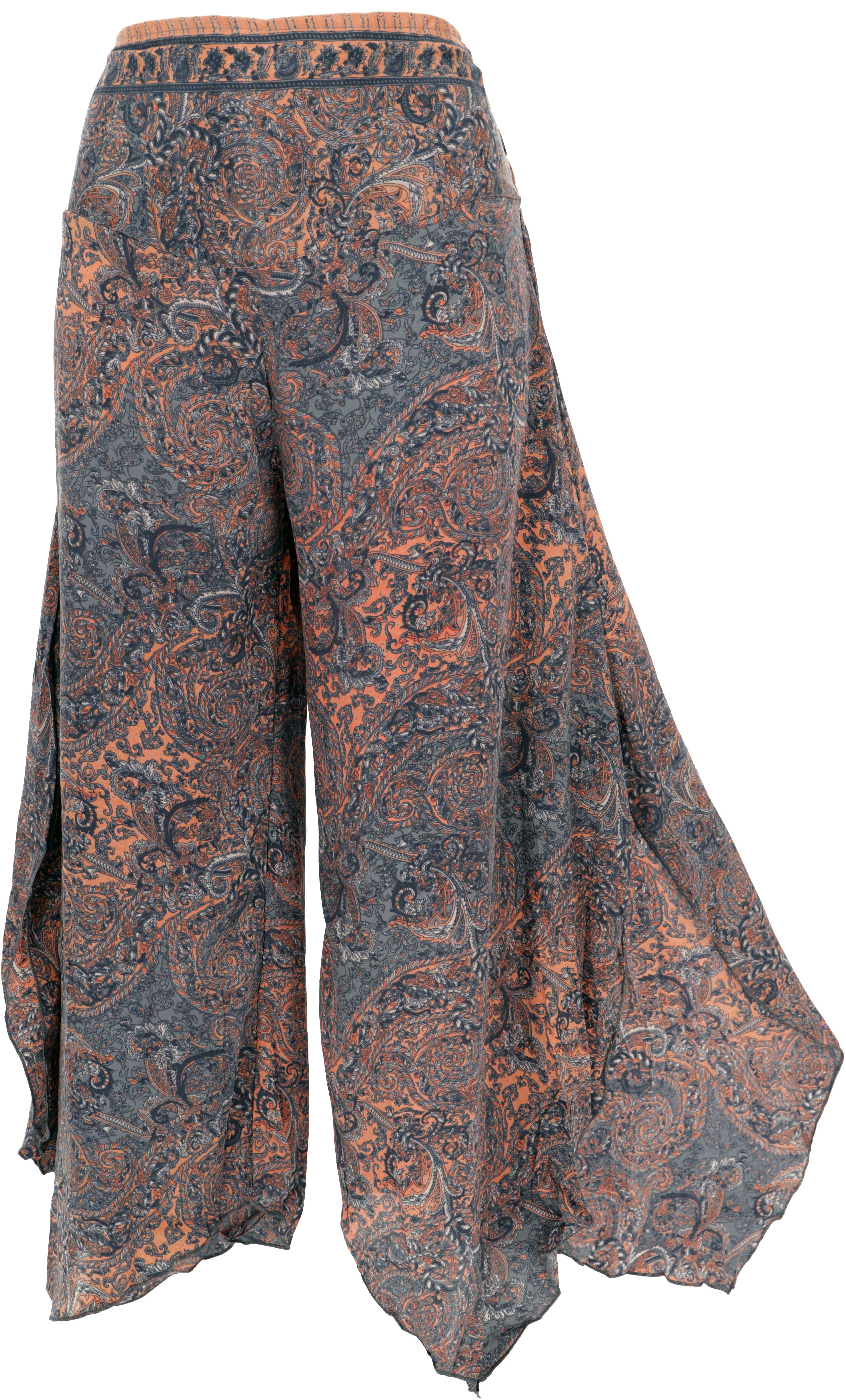 grau/apricot Sommerhose - alternative Guru-Shop Boho Relaxhose weite Bekleidung Palazzohose,