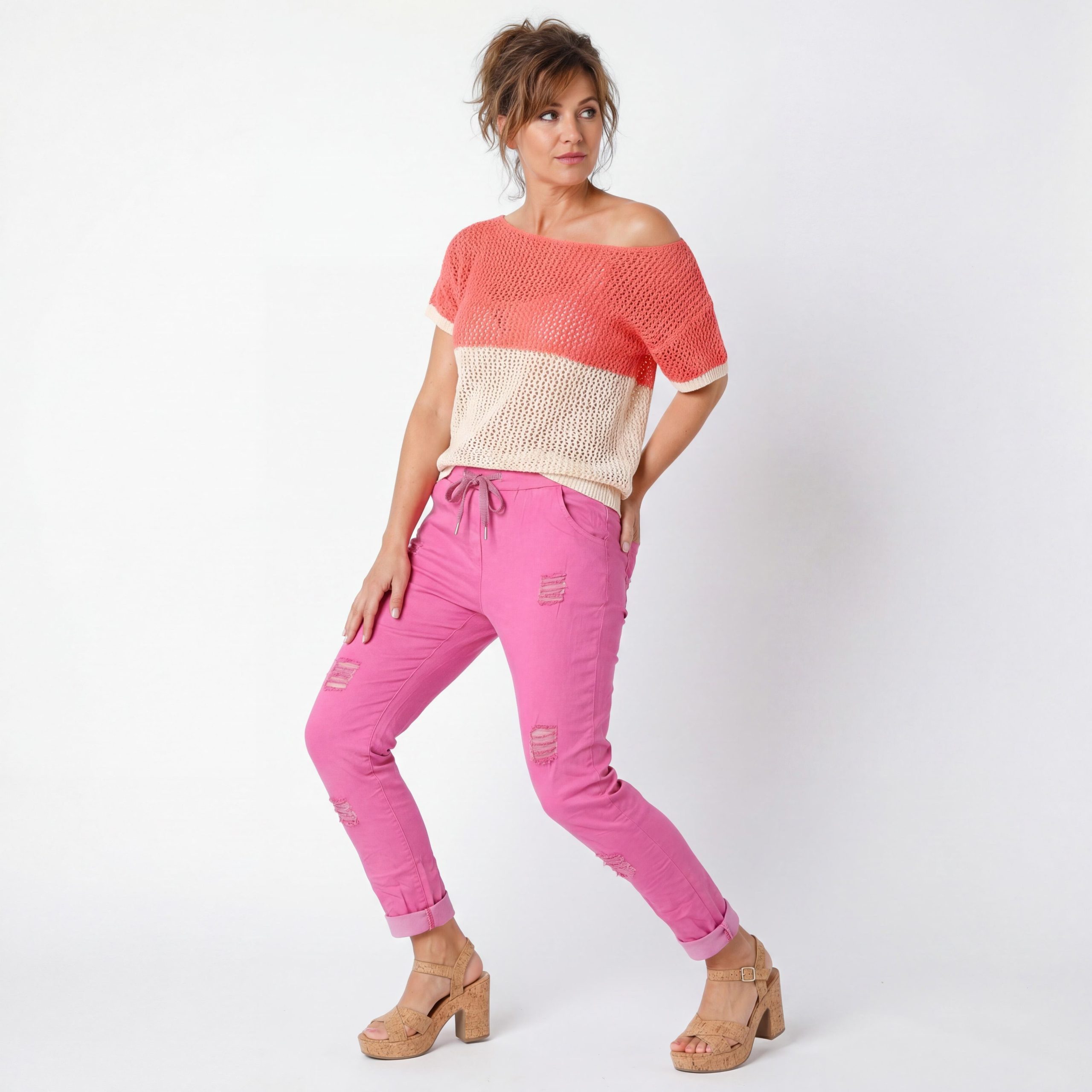 OriginalYou Chinohose Sommerliche Damenhose mit Kordelzug Chino Hose im Used Look moderner Knitterlook, Vintage, Gummibund mit Kordelzug