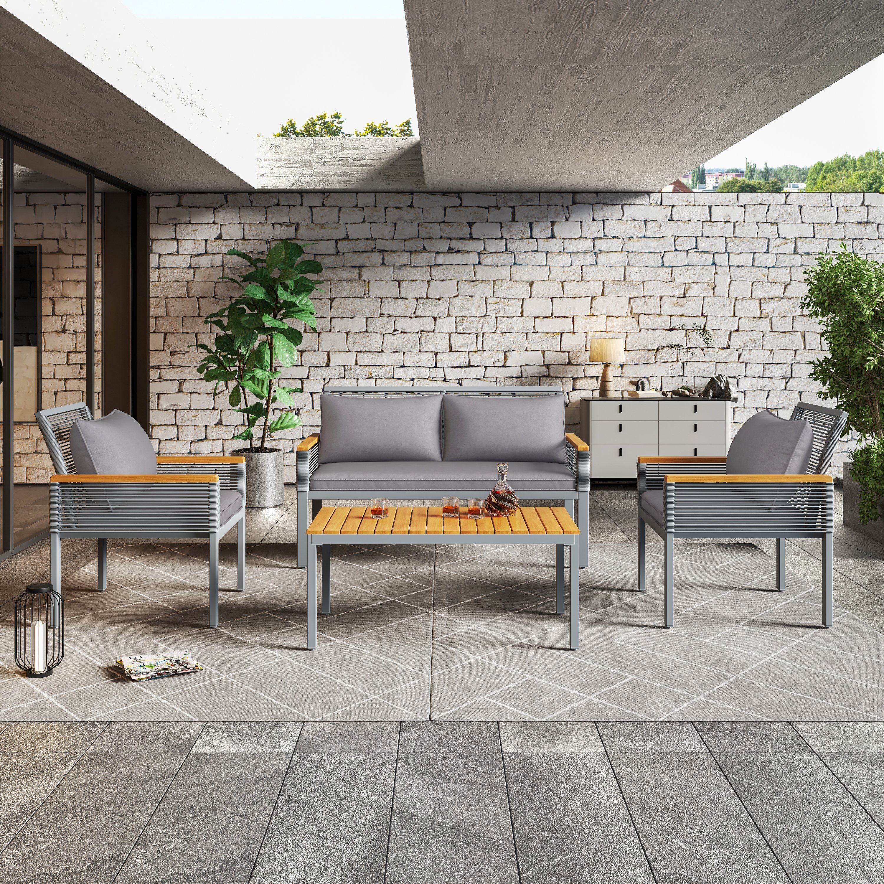 Flieks Gartenlounge-Set, (4-tlg), Gartenmöbel Set Bank günstig online kaufen