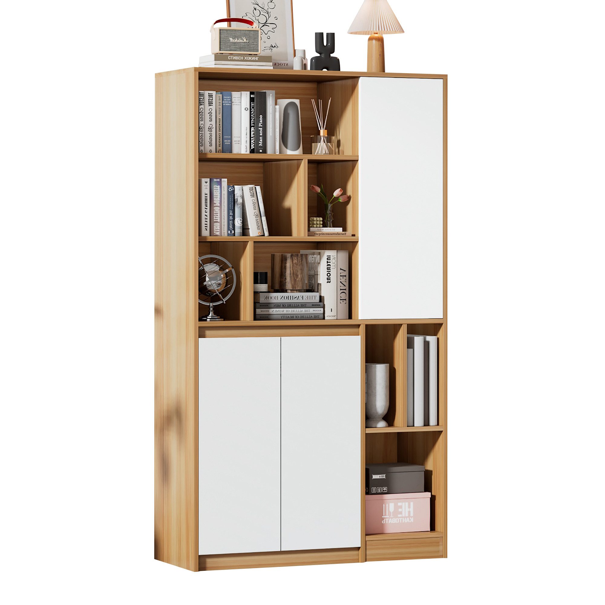 Bücherregal Aufbewahrungsschrank Türen verstellbaren Regalböden–90x35,5x160cm
